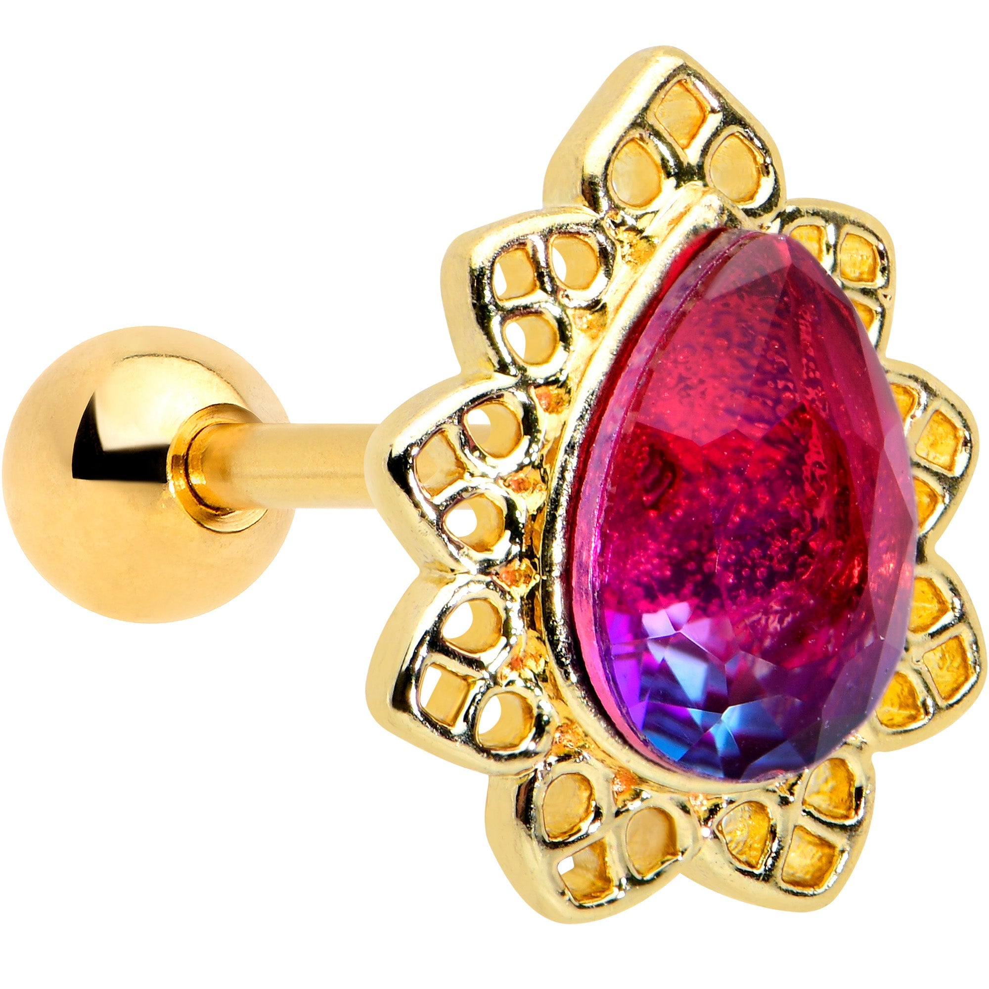 BodyCandy 16G 1/4 Purple Tourmaline Gold Tone Drop Cartilage Tragus Earring — main product shot