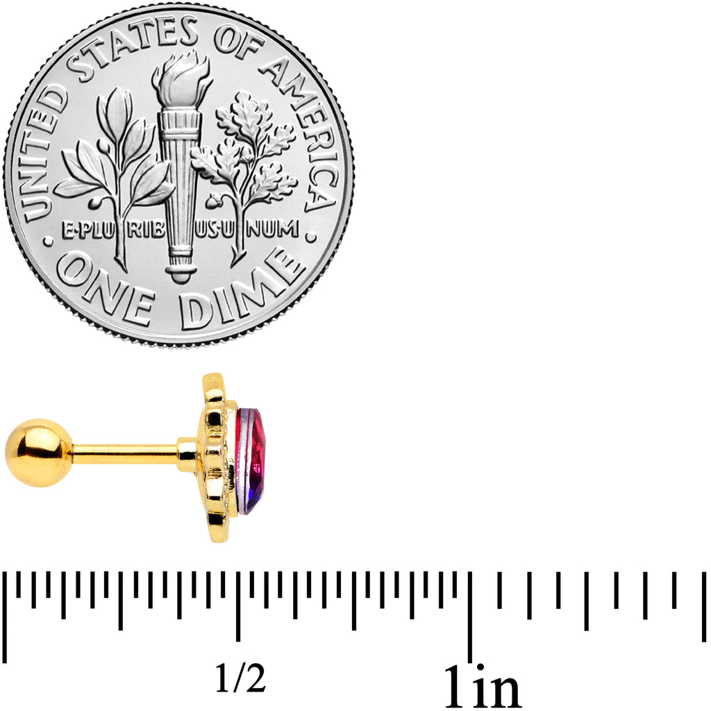 BodyCandy 16G 1/4 Purple Tourmaline Gold Tone Drop Cartilage Tragus Earring — side view