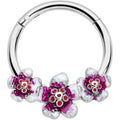 BodyCandy 16G 3/8 Red Purple Double Flower Hinged Segment Ring — main product shot