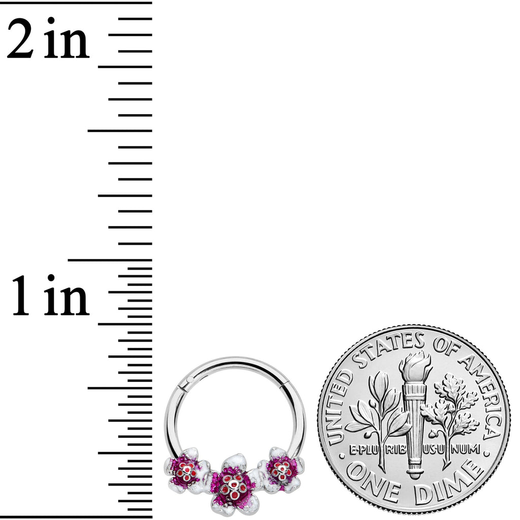 BodyCandy 16G 3/8 Red Purple Double Flower Hinged Segment Ring — lifestyle context