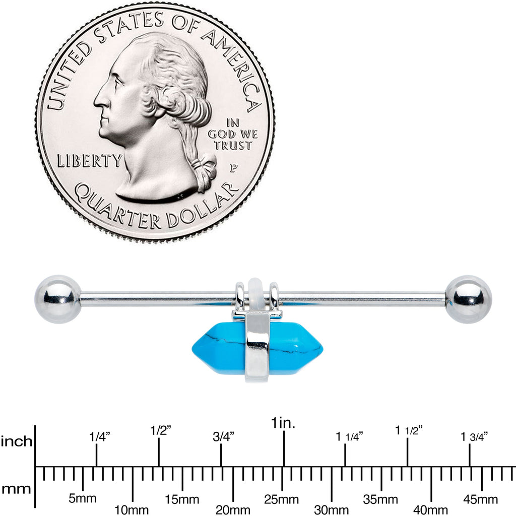 BodyCandy 14G Blue Turquoise Gem Groovy Stone Hippie Industrial Barbell 38mm — side view