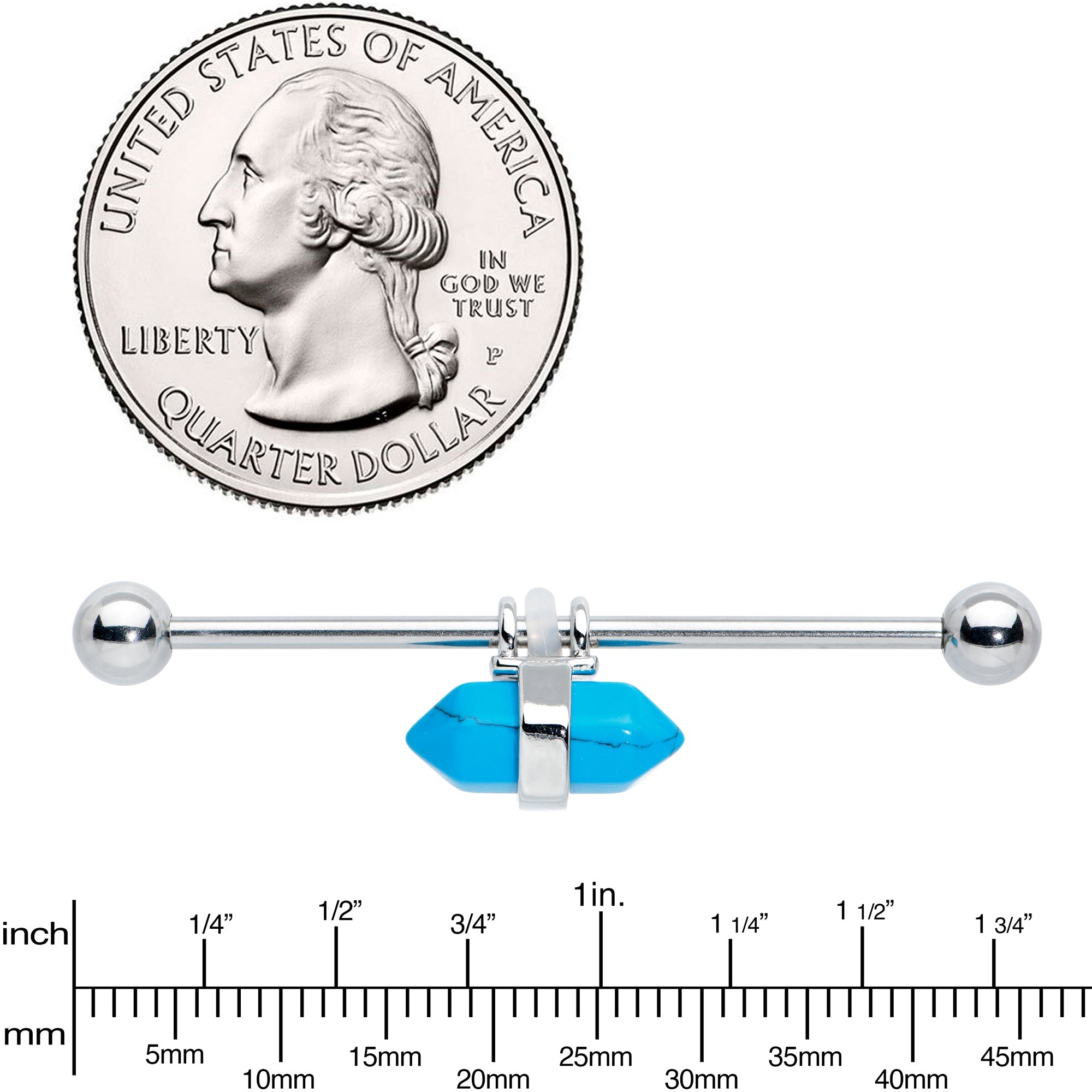 BodyCandy 14G Blue Turquoise Gem Groovy Stone Hippie Industrial Barbell 38mm — side view