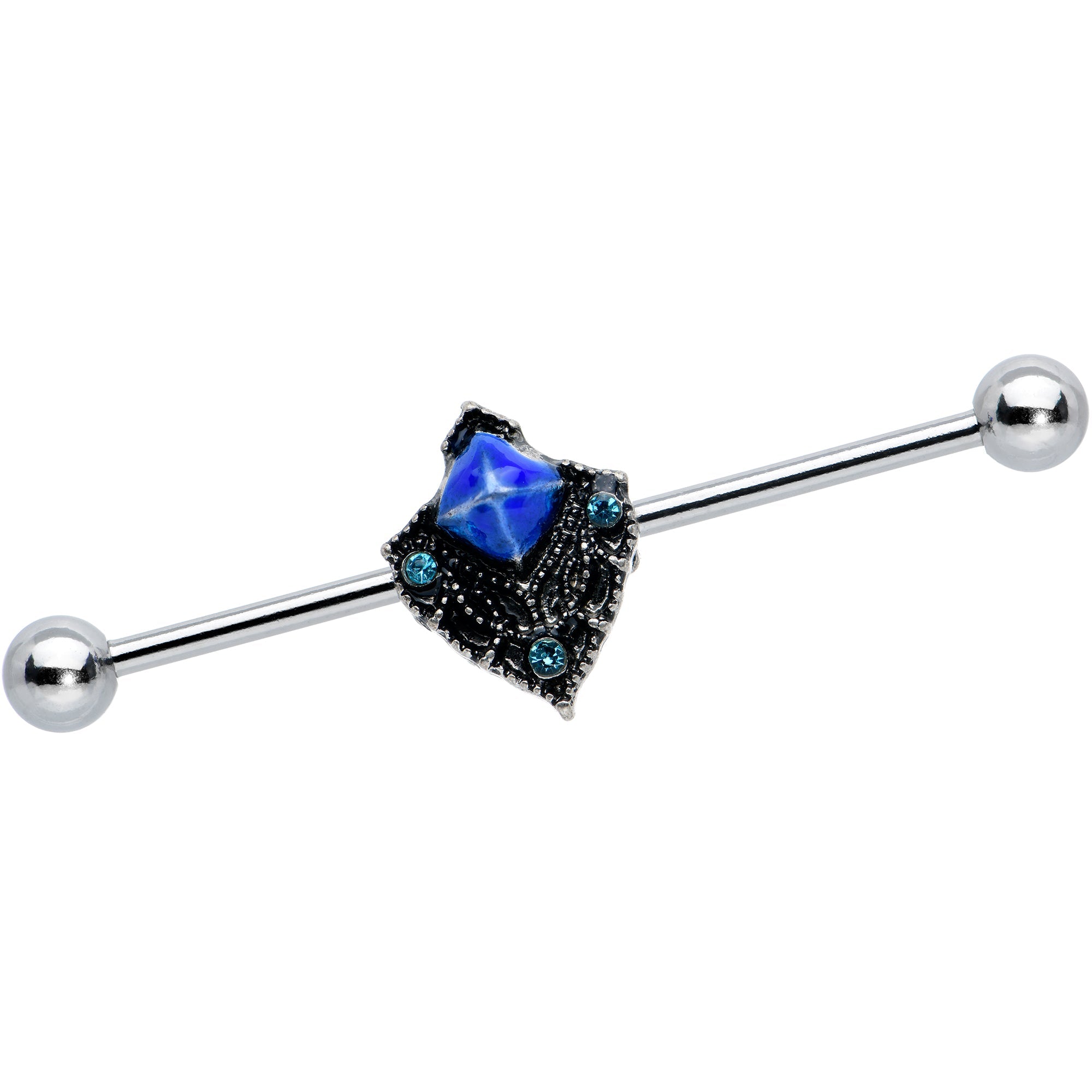BodyCandy 14G Blue Gem Rococo Blues Elegant Industrial Barbell 38mm — main product shot