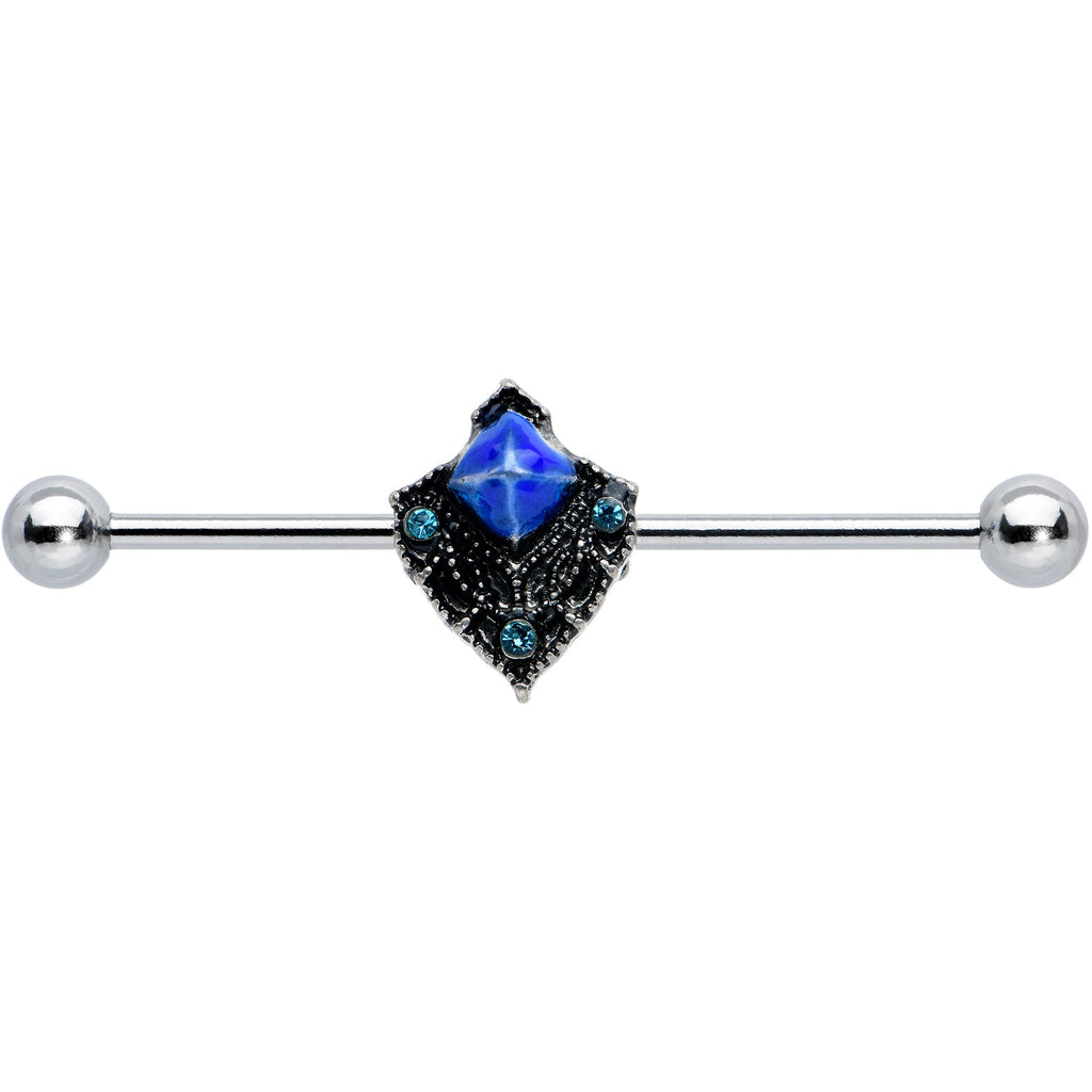 BodyCandy 14G Blue Gem Rococo Blues Elegant Industrial Barbell 38mm — detail close-up