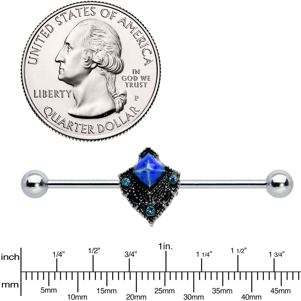 BodyCandy 14G Blue Gem Rococo Blues Elegant Industrial Barbell 38mm — lifestyle context