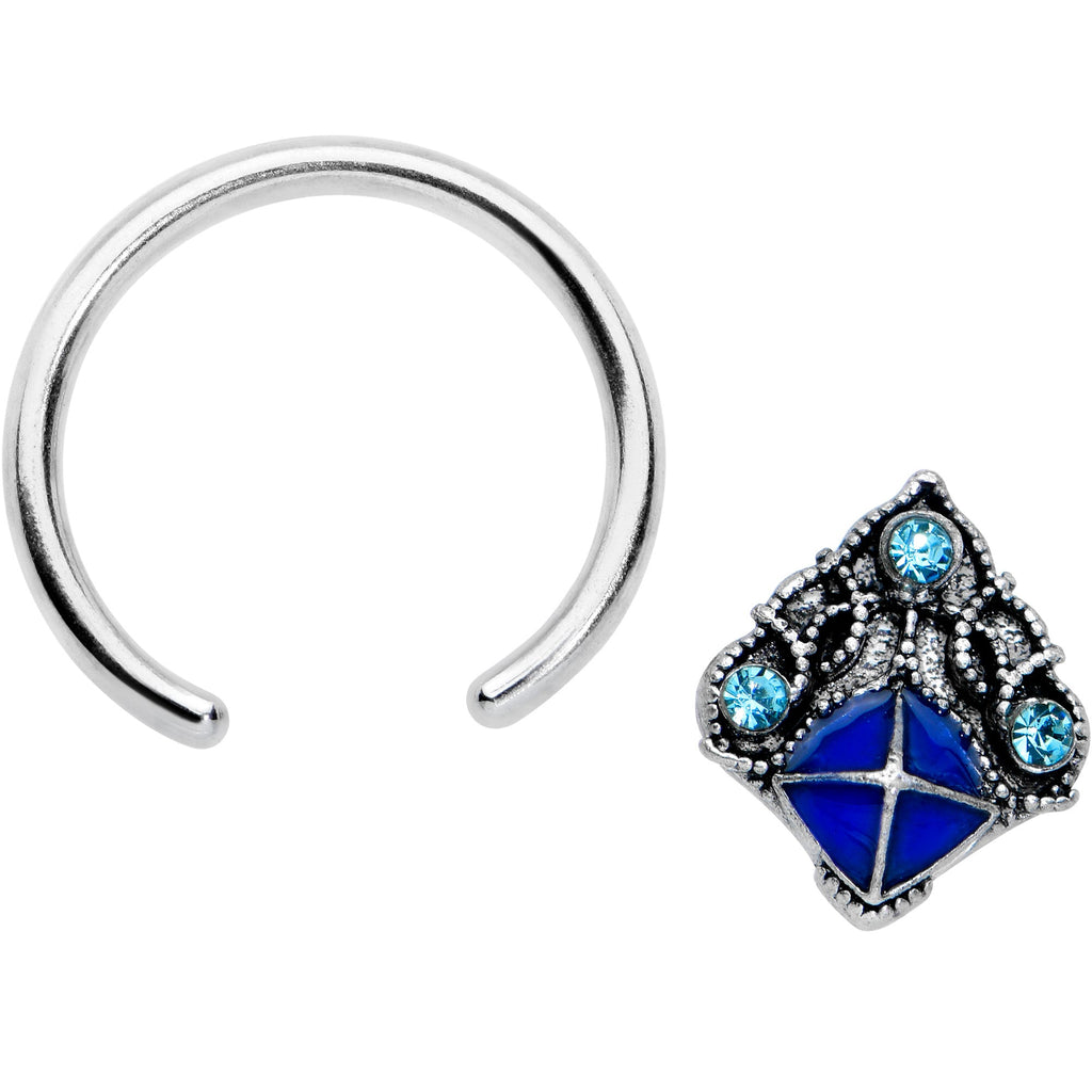 BodyCandy 16G 3/8 Blue Gem Rococo Blue BCR Captive Ring — detail close-up
