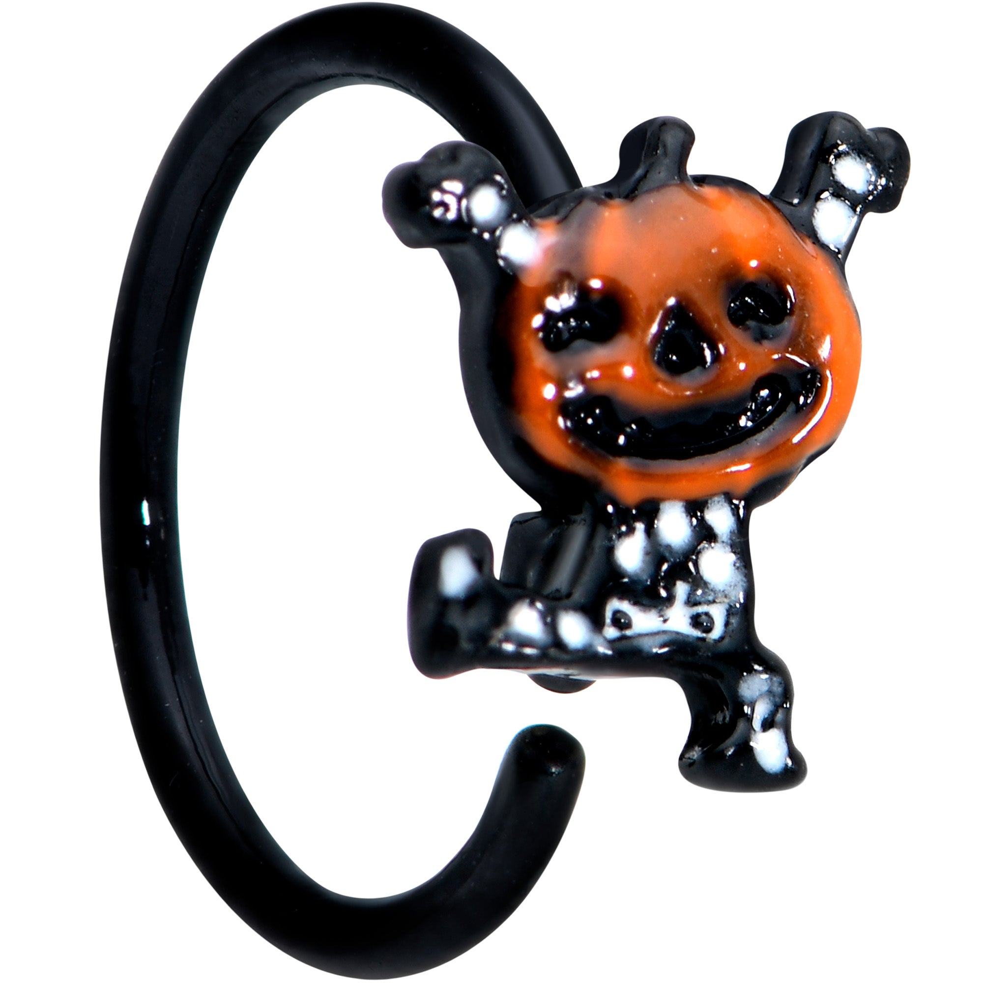 BodyCandy 20G 5/16 Black Dancing Skeleton Pumpkin Halloween Nose Hoop — main product shot