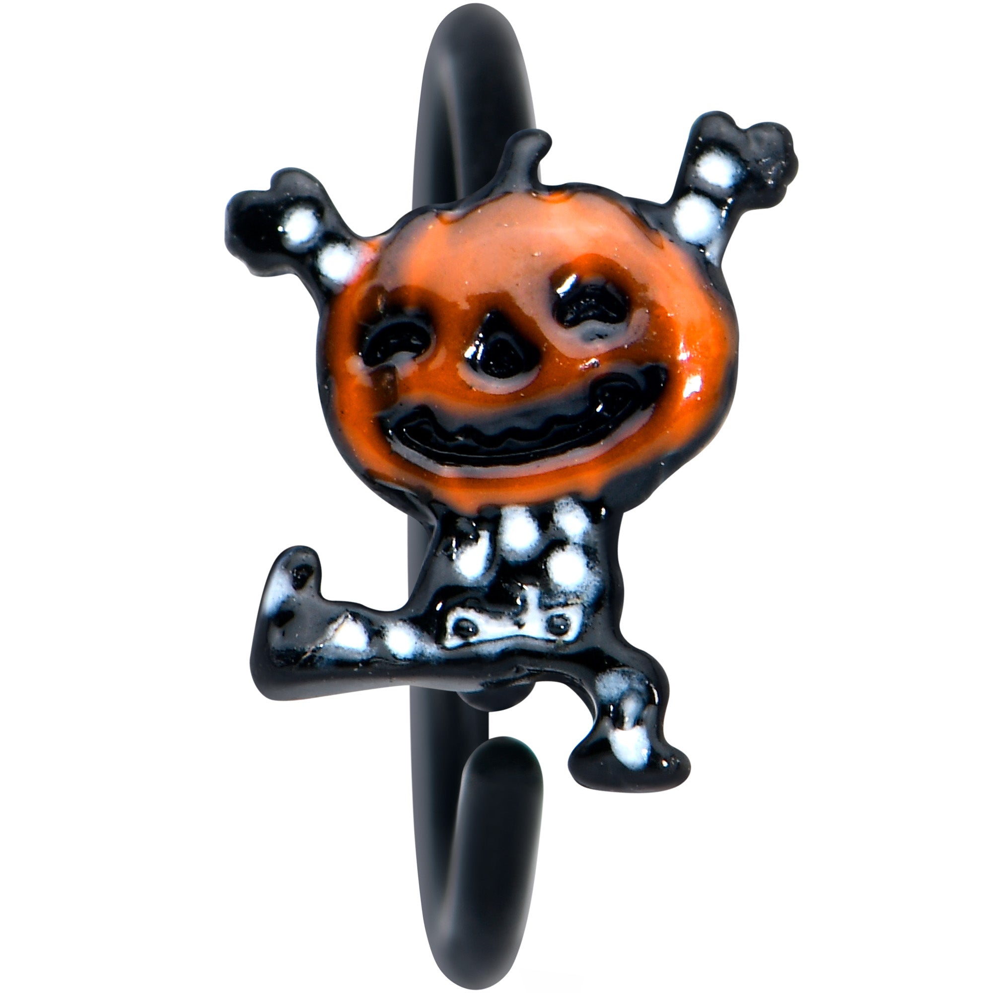 BodyCandy 20G 5/16 Black Dancing Skeleton Pumpkin Halloween Nose Hoop — detail close-up