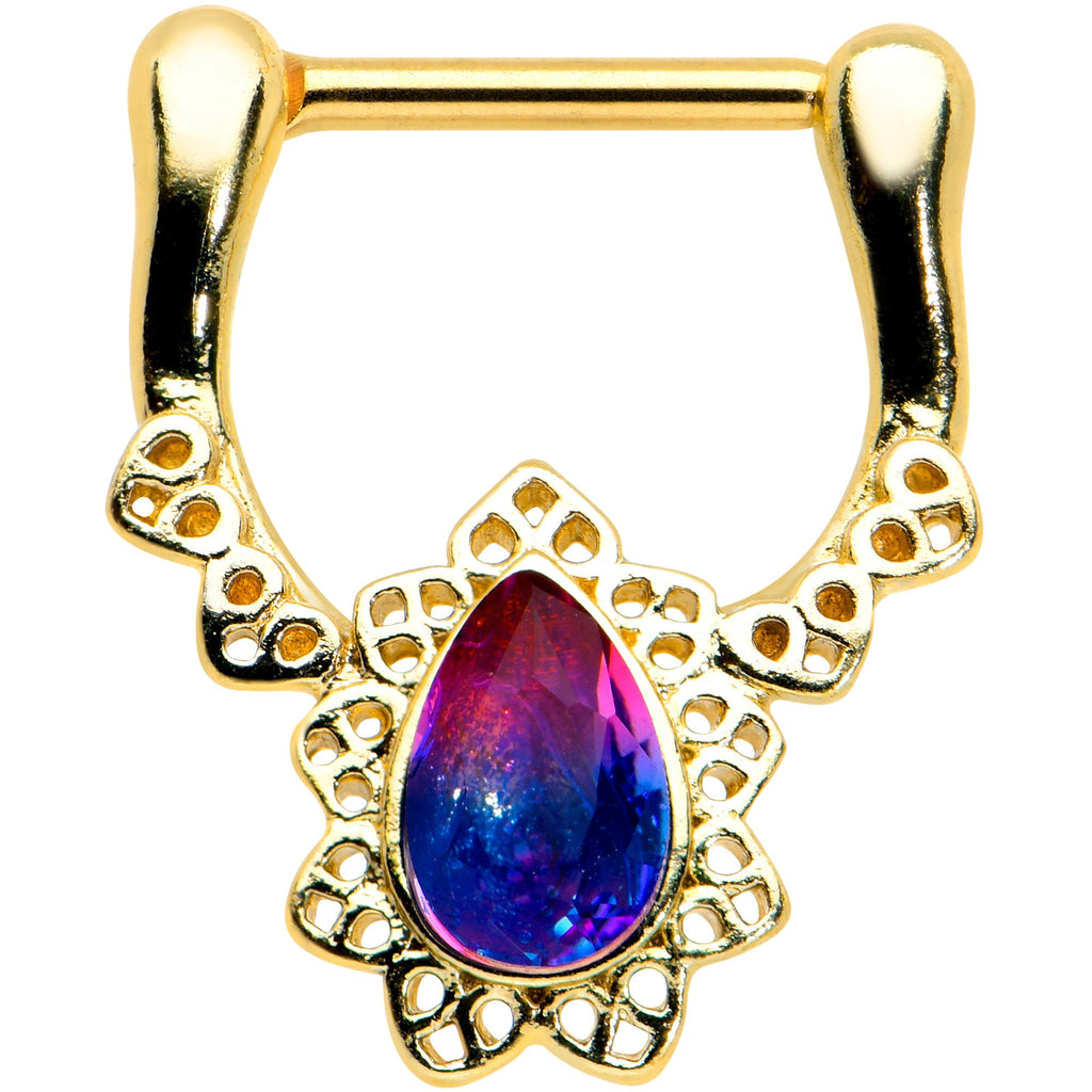 BodyCandy 16G 5/16 Purple Tourmaline Gold Tone Lacy Cartilage Clicker — main product shot