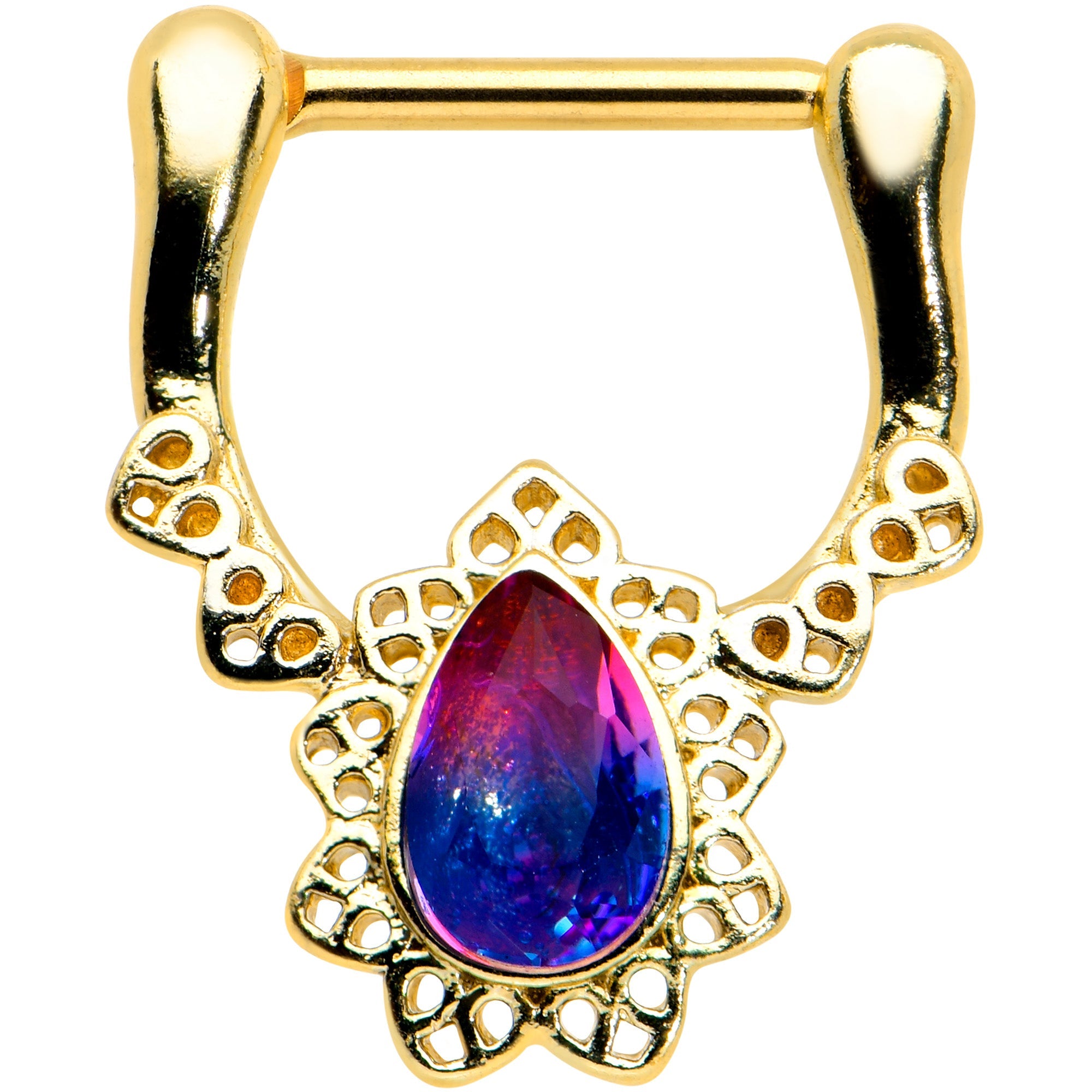 BodyCandy 16G 5/16 Purple Tourmaline Gold Tone Lacy Cartilage Clicker — main product shot