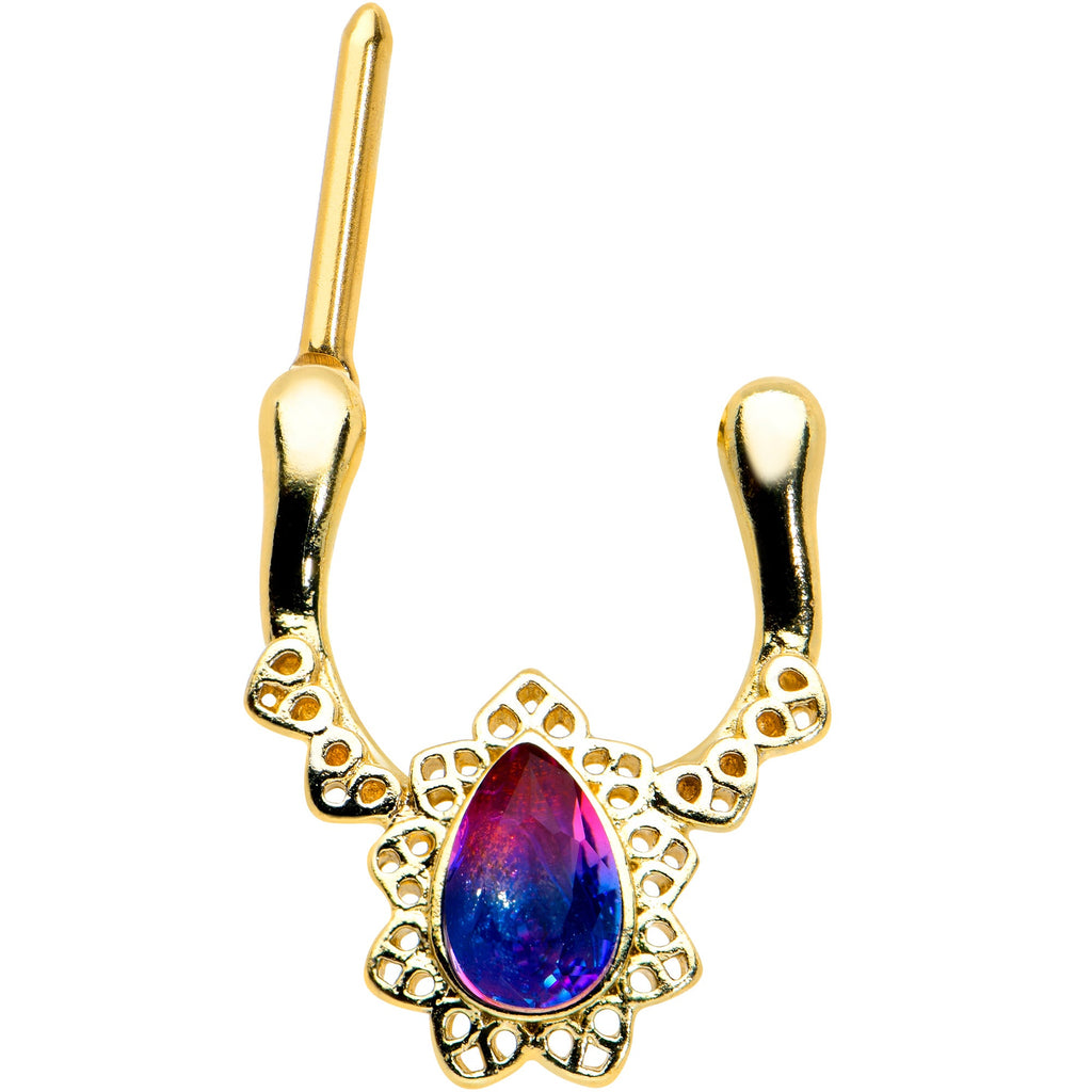 BodyCandy 16G 5/16 Purple Tourmaline Gold Tone Lacy Cartilage Clicker — detail close-up