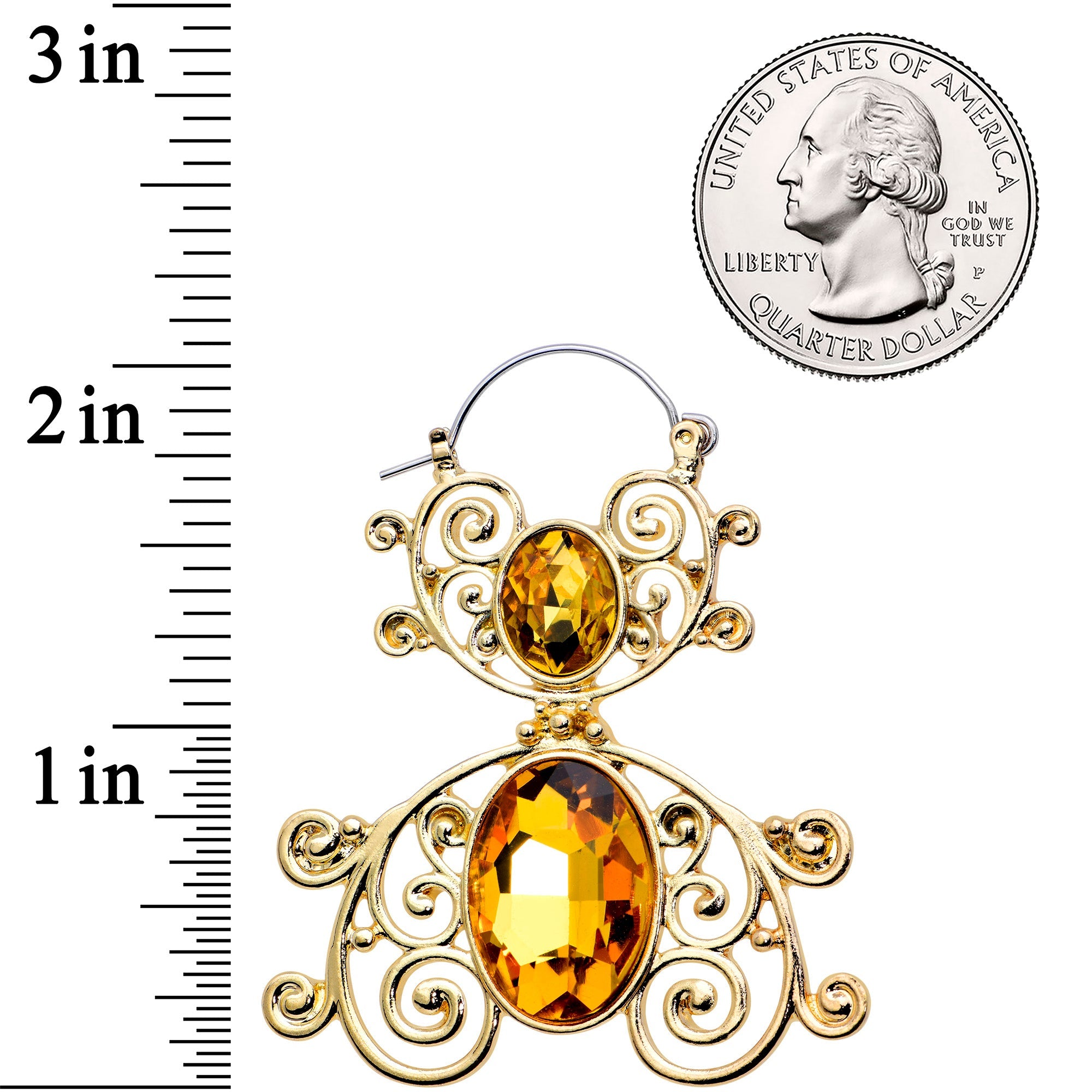 BodyCandy Yellow Gem Gold Tone Double Scrolling Tunnel Plug Earrings — lifestyle context