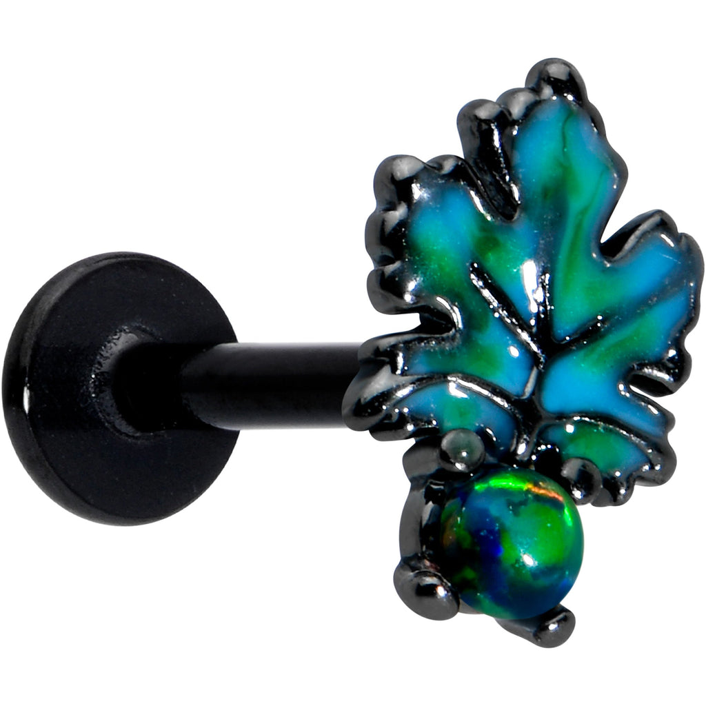 BodyCandy 16G 5/16 Green Synthetic Opal Black Fall Leaf Labret Monroe Tragus — main product shot