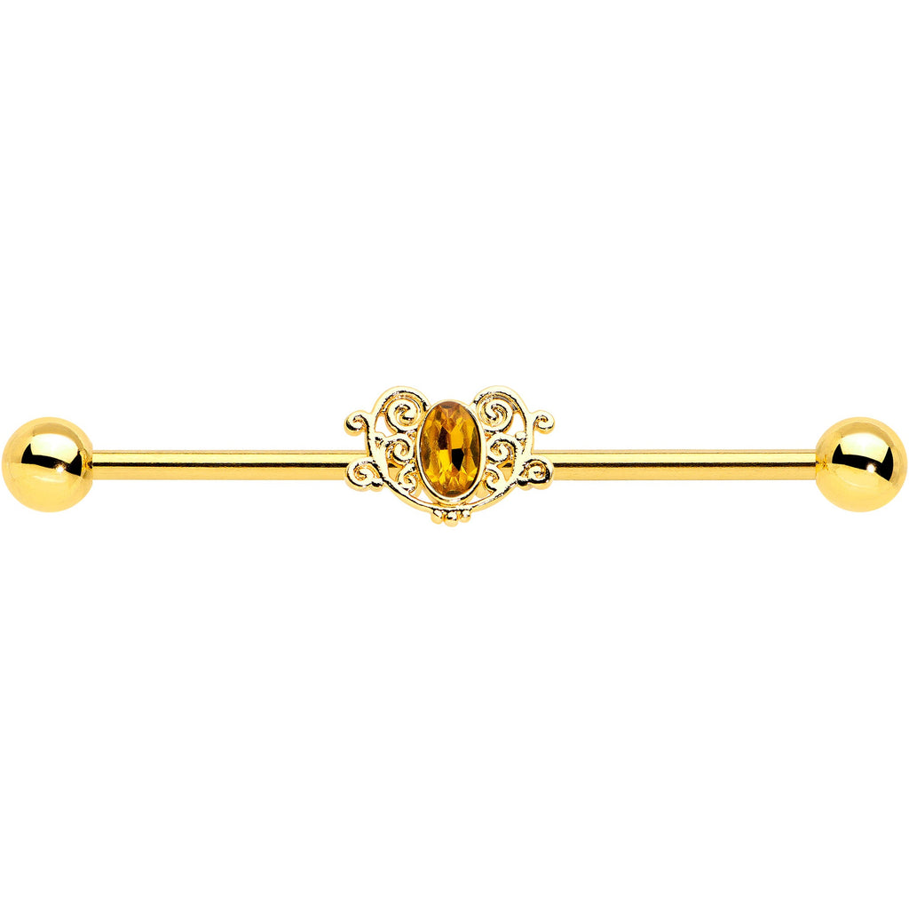 BodyCandy 14G Yellow Gem Gold Tone Duet Scroll Industrial Barbell 38mm — side view