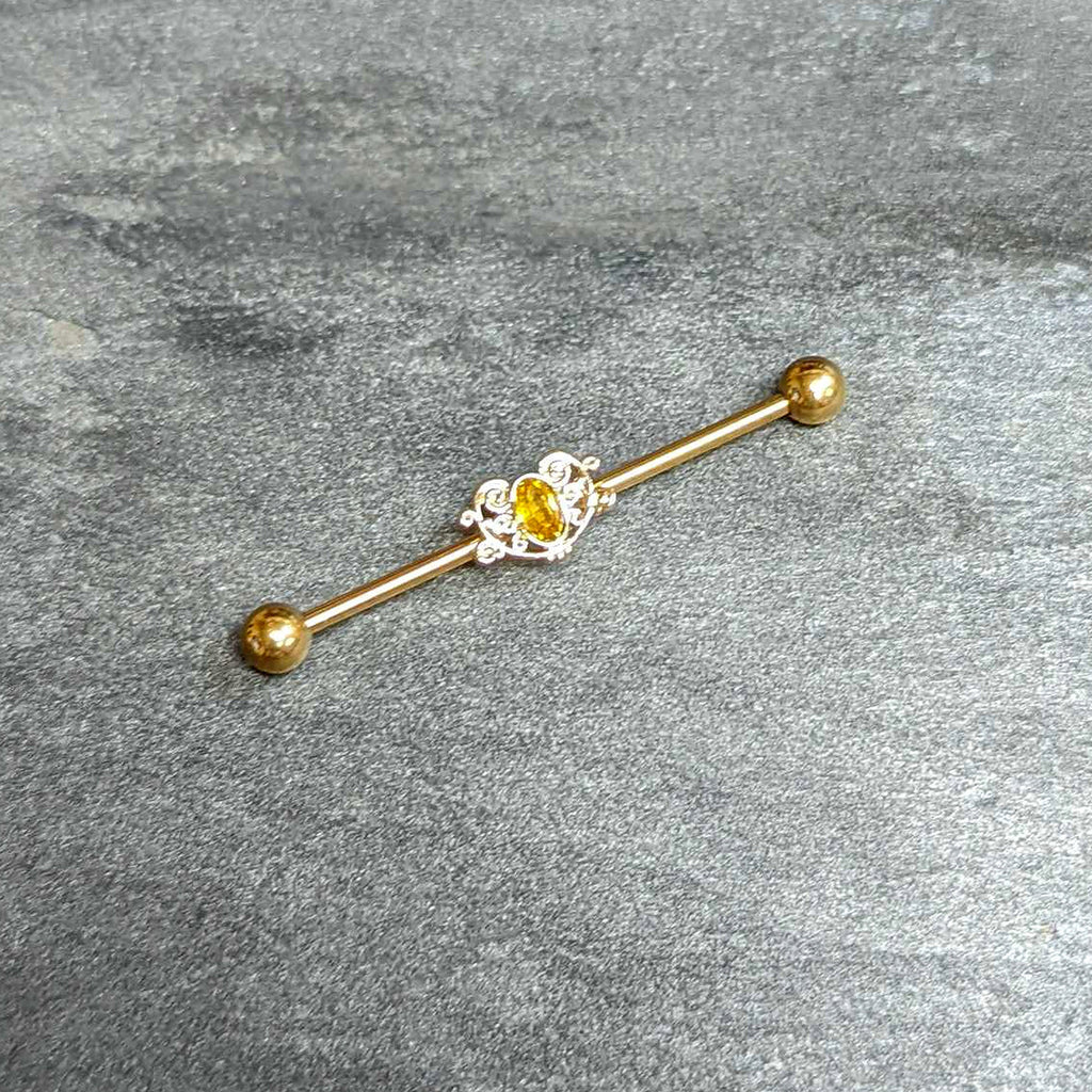 BodyCandy 14G Yellow Gem Gold Tone Duet Scroll Industrial Barbell 38mm — alternative angle