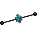 BodyCandy 14G Green Synthetic Opal Black Fall Leaf Industrial Barbell 38mm — main product shot