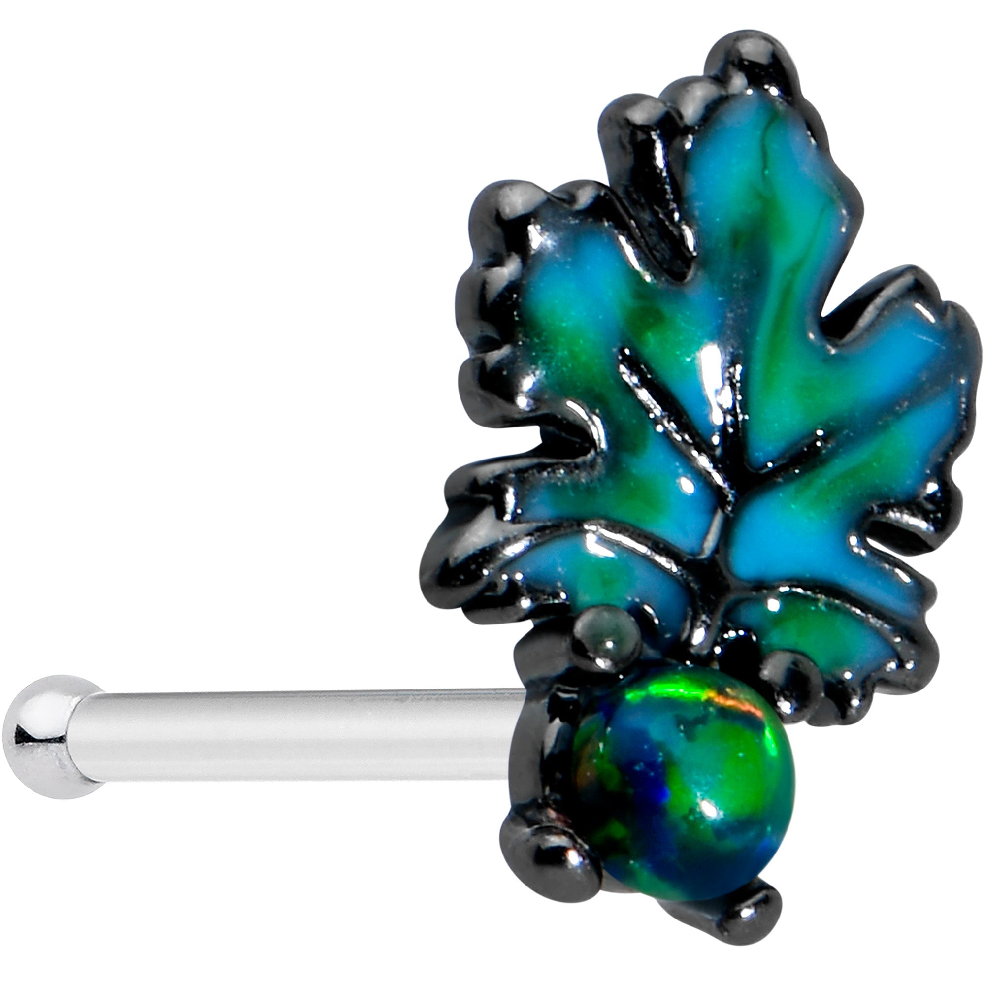 BodyCandy 20G 1/4 Green Synthetic Opal Fall Leaf Nose Bone — main product shot