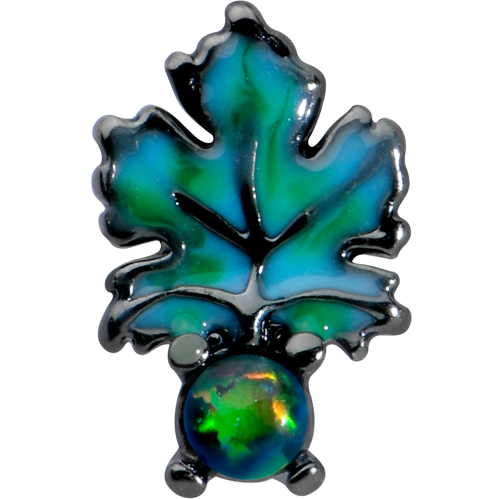 BodyCandy 20G 1/4 Green Synthetic Opal Fall Leaf Nose Bone — detail close-up