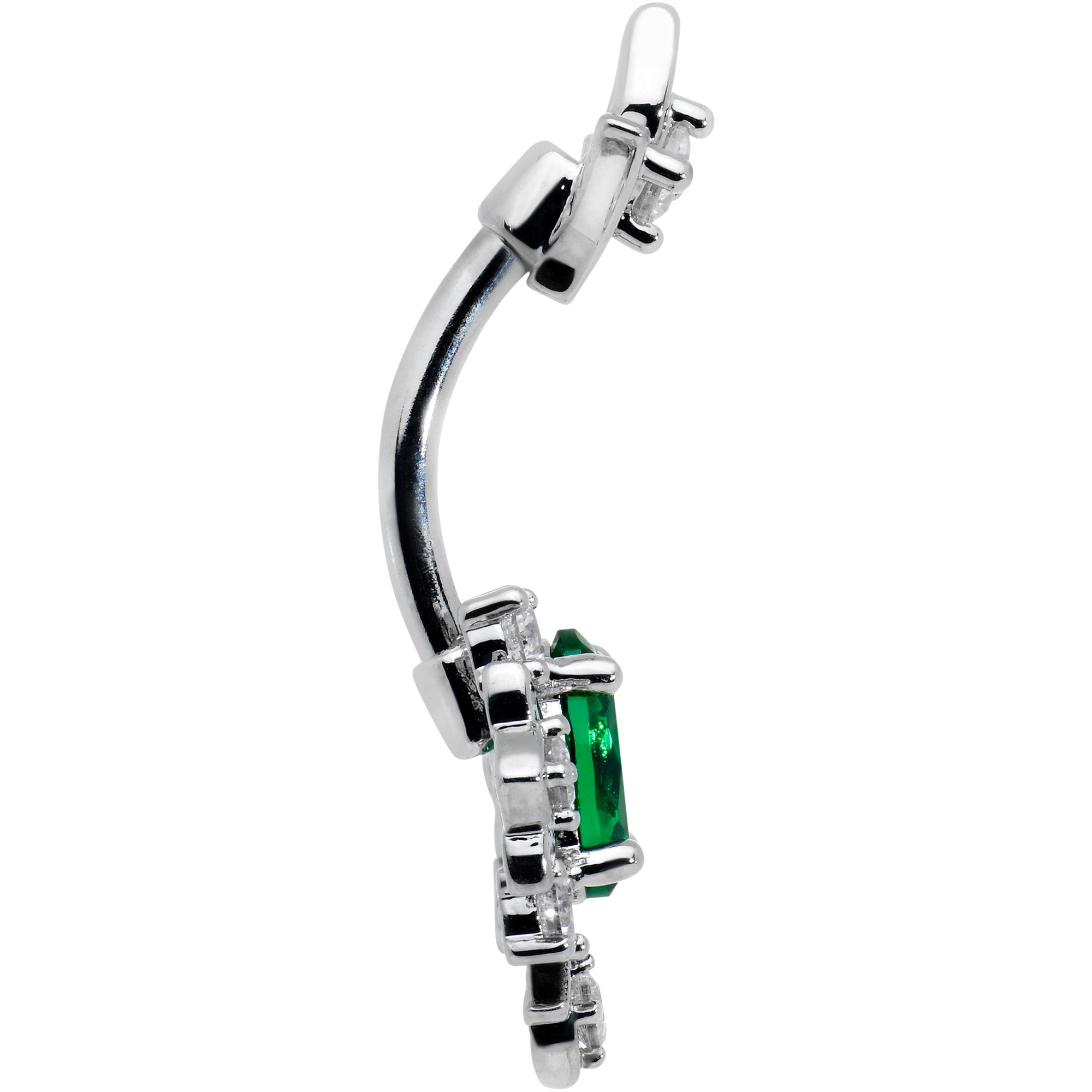 BodyCandy Green Clear Gem Ornate Art Deco Double Mount Belly Ring — detail close-up