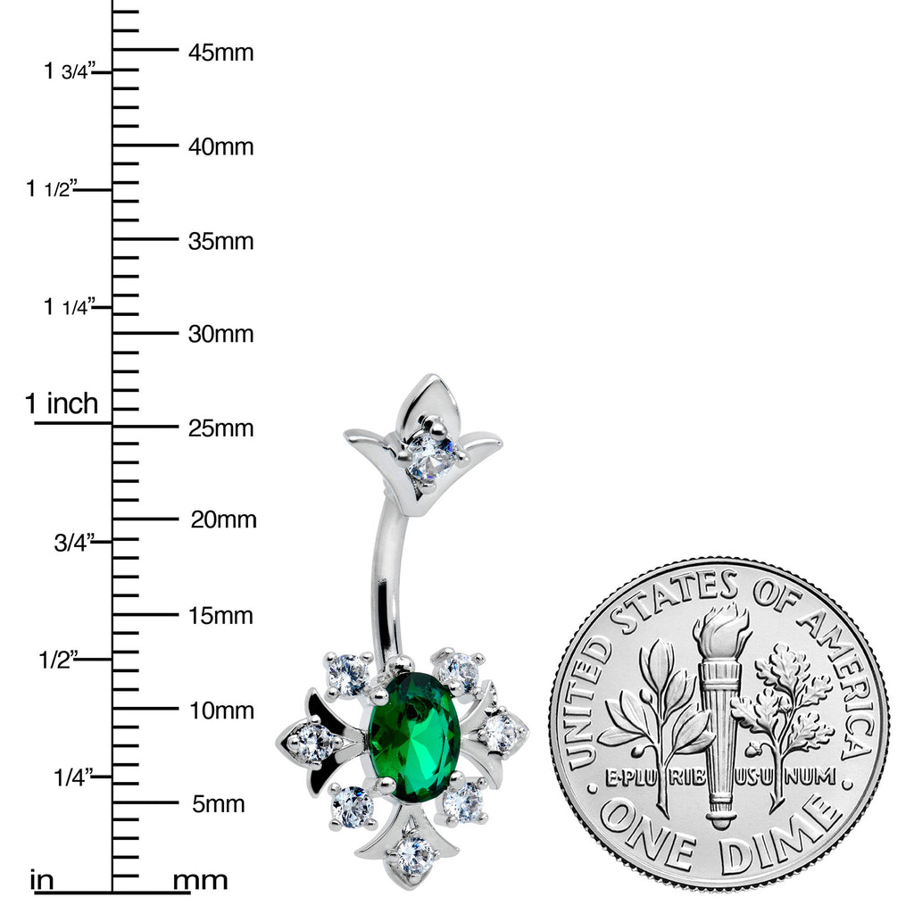 BodyCandy Green Clear Gem Ornate Art Deco Double Mount Belly Ring — side view