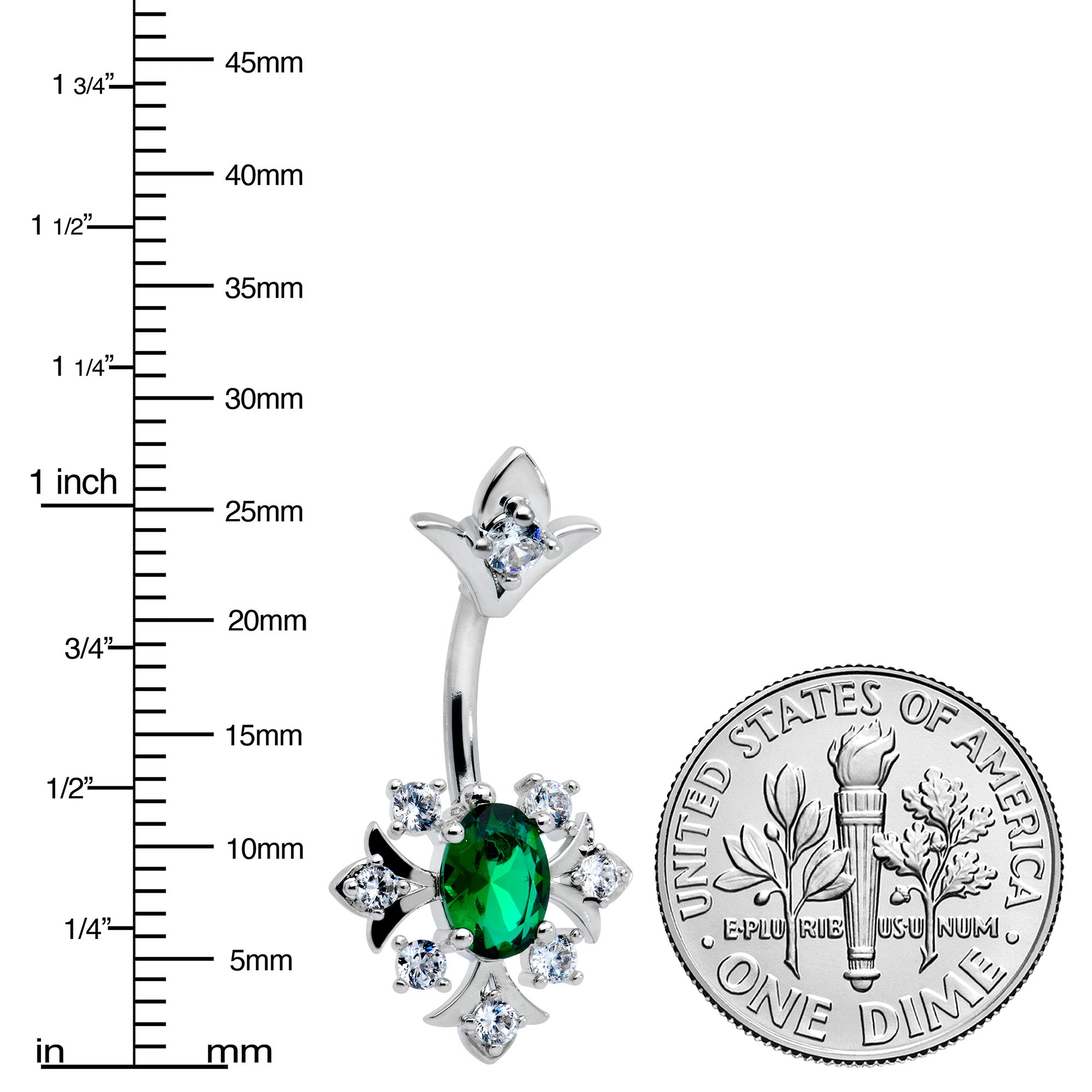 BodyCandy Green Clear Gem Ornate Art Deco Double Mount Belly Ring — side view