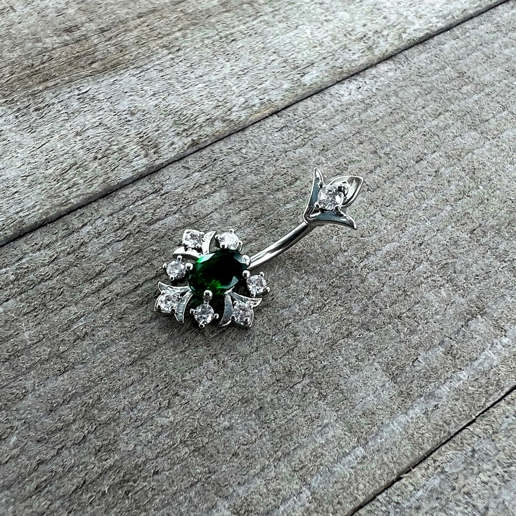 BodyCandy Green Clear Gem Ornate Art Deco Double Mount Belly Ring — back view