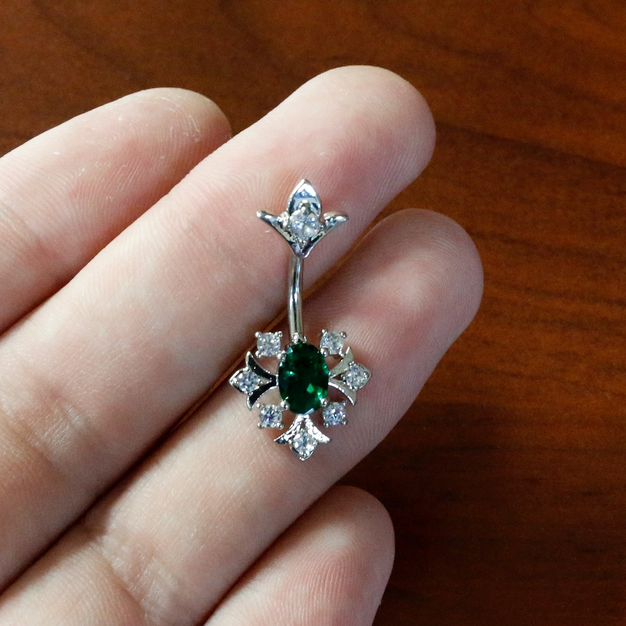 BodyCandy Green Clear Gem Ornate Art Deco Double Mount Belly Ring — alternative angle