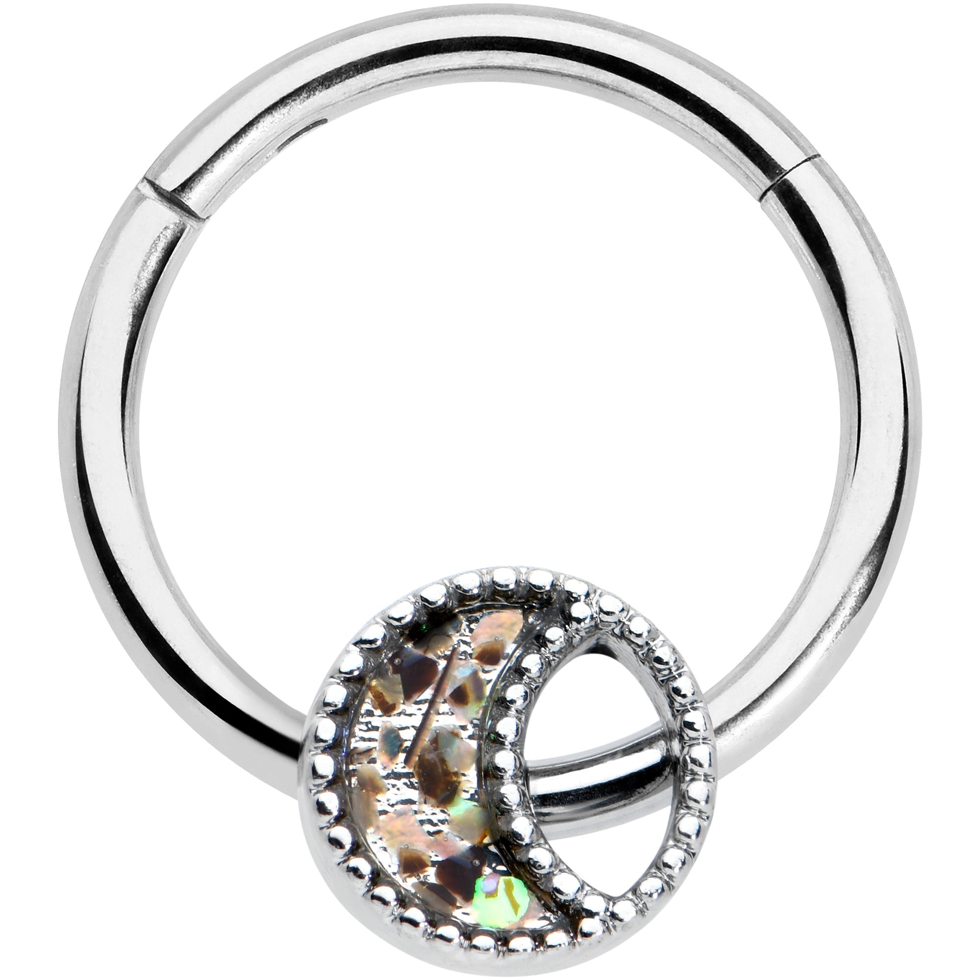 BodyCandy 16G 3/8 Iridescent Crescent Moon Hinged Segment Ring — main product shot