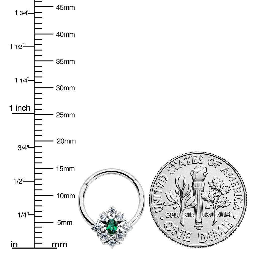 BodyCandy 16G 3/8 Clear Green Gem Ornate Art Deco Hinged Segment Ring — in-use photo