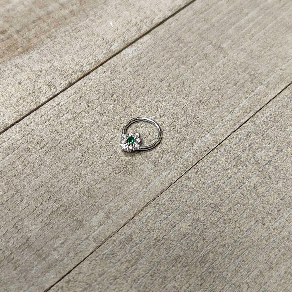 BodyCandy 16G 3/8 Clear Green Gem Ornate Art Deco Hinged Segment Ring — side view