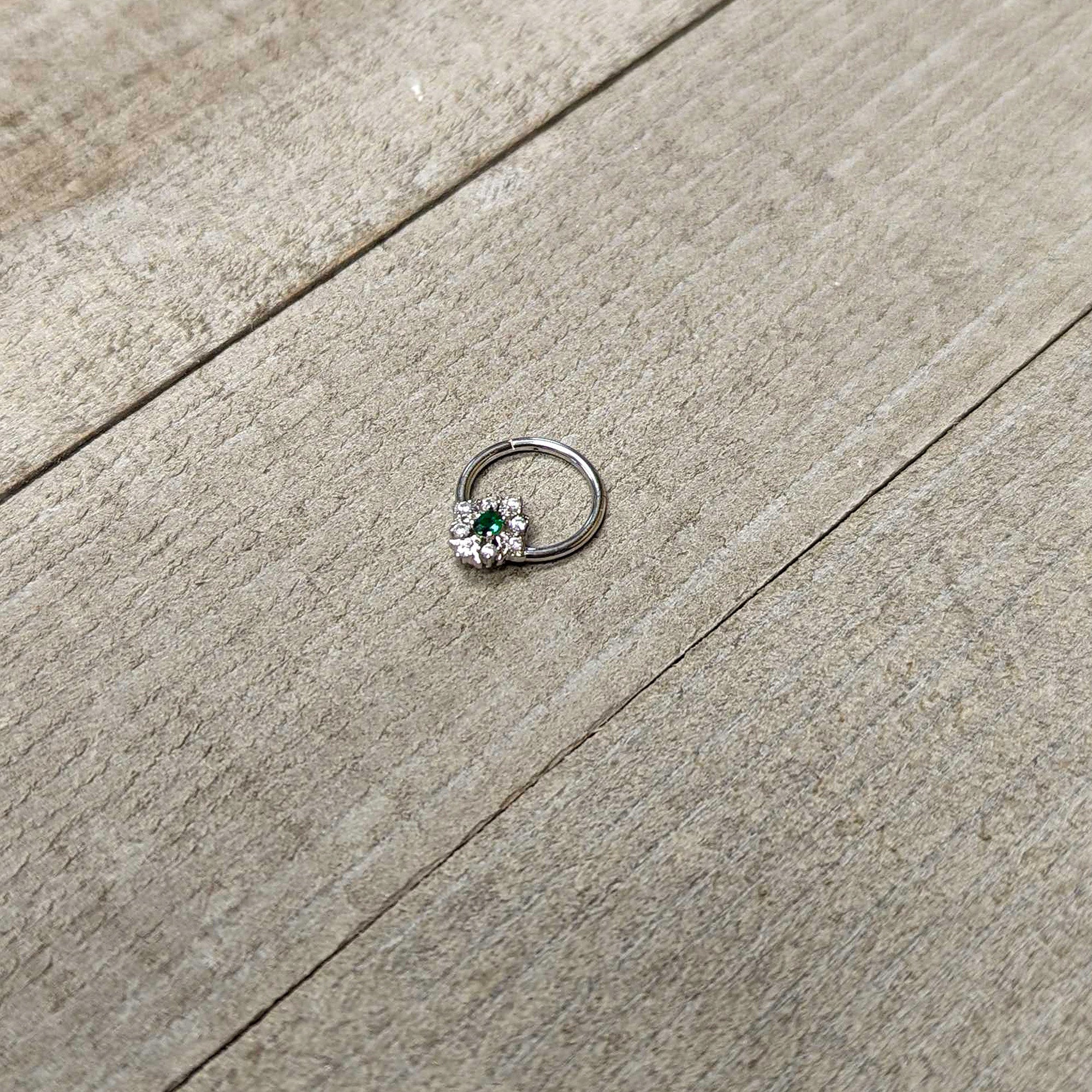 BodyCandy 16G 3/8 Clear Green Gem Ornate Art Deco Hinged Segment Ring — side view