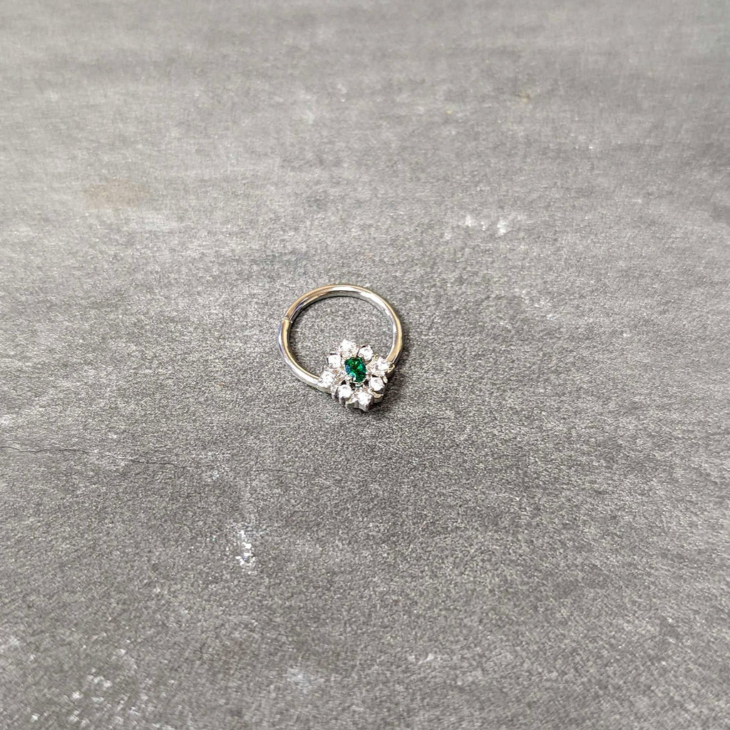 BodyCandy 16G 3/8 Clear Green Gem Ornate Art Deco Hinged Segment Ring — back view