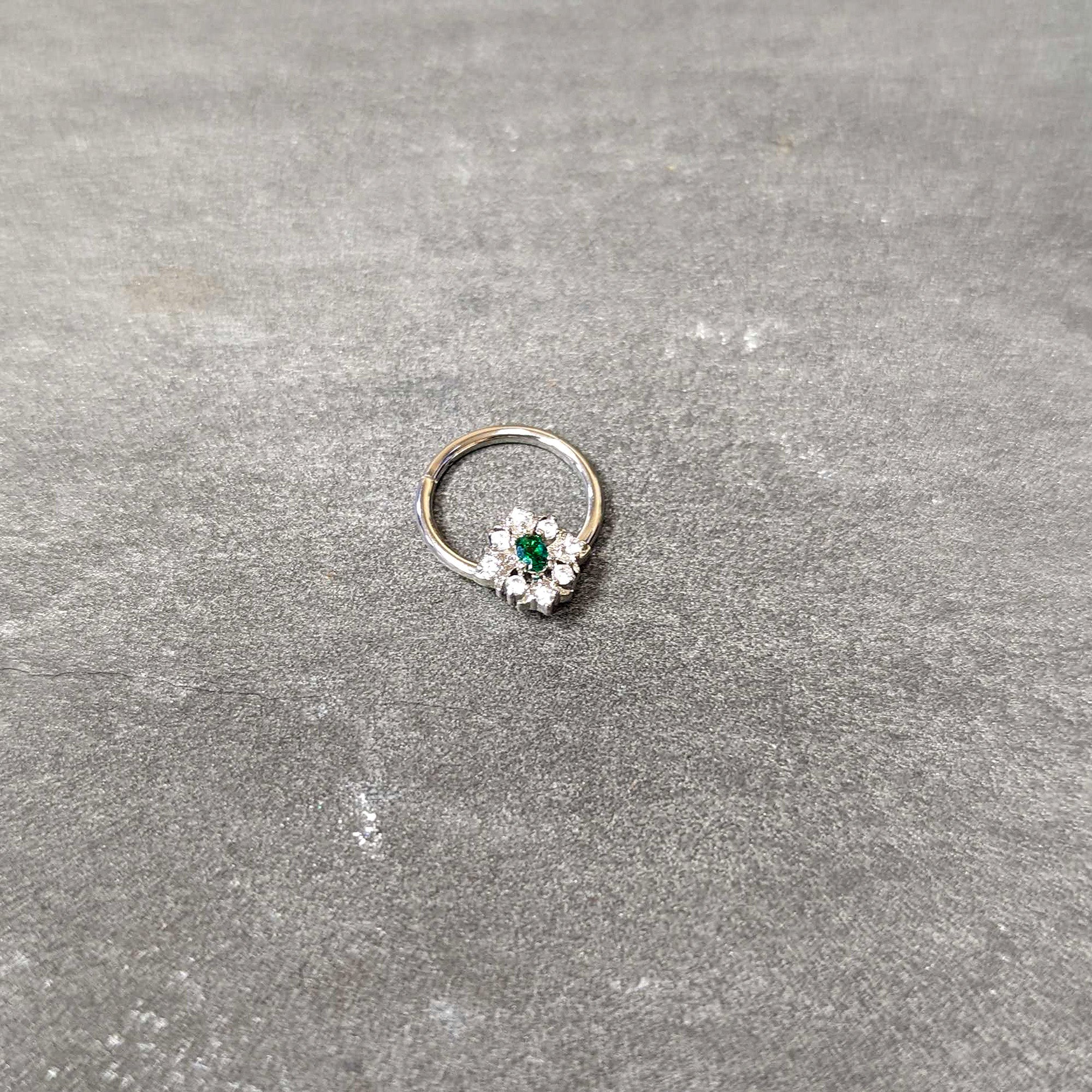 BodyCandy 16G 3/8 Clear Green Gem Ornate Art Deco Hinged Segment Ring — back view