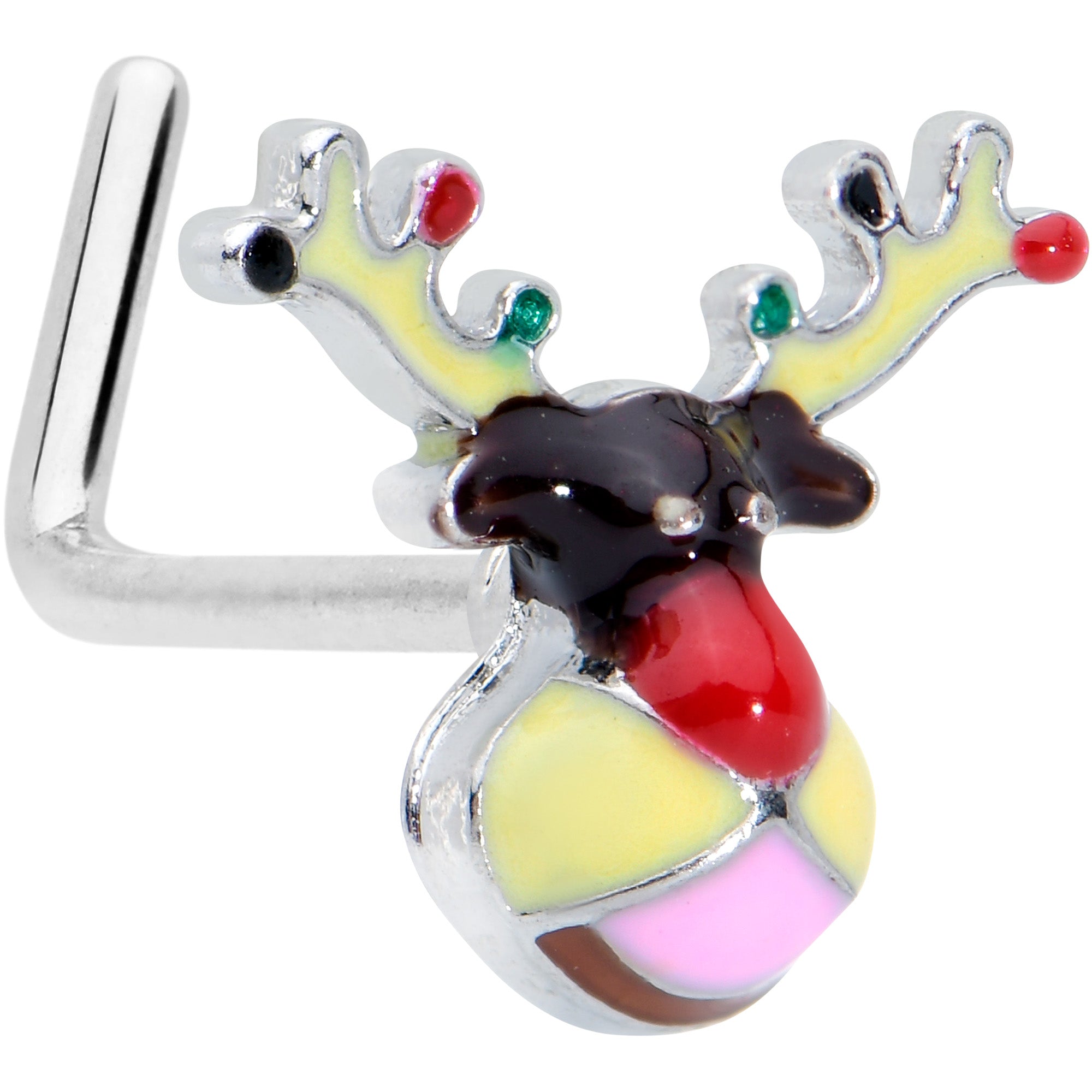BodyCandy 20G 7.5mm Colorful Reindeer Christmas L Shape Nose Ring — main product shot