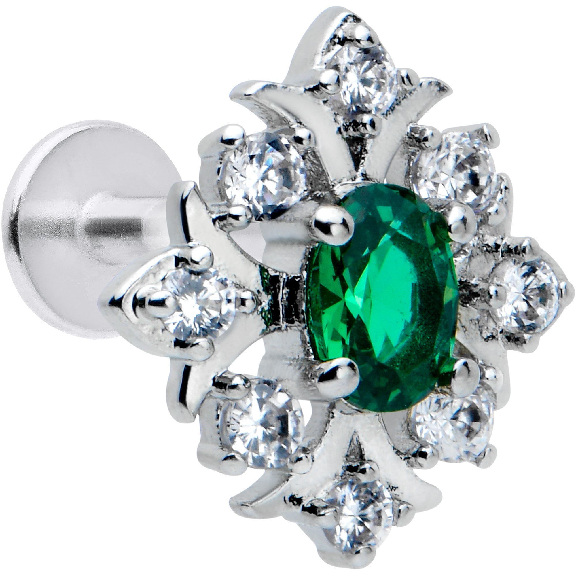 BodyCandy 16G 1/4 Green Gem Ornate Art Deco Labret Monroe Tragus — main product shot