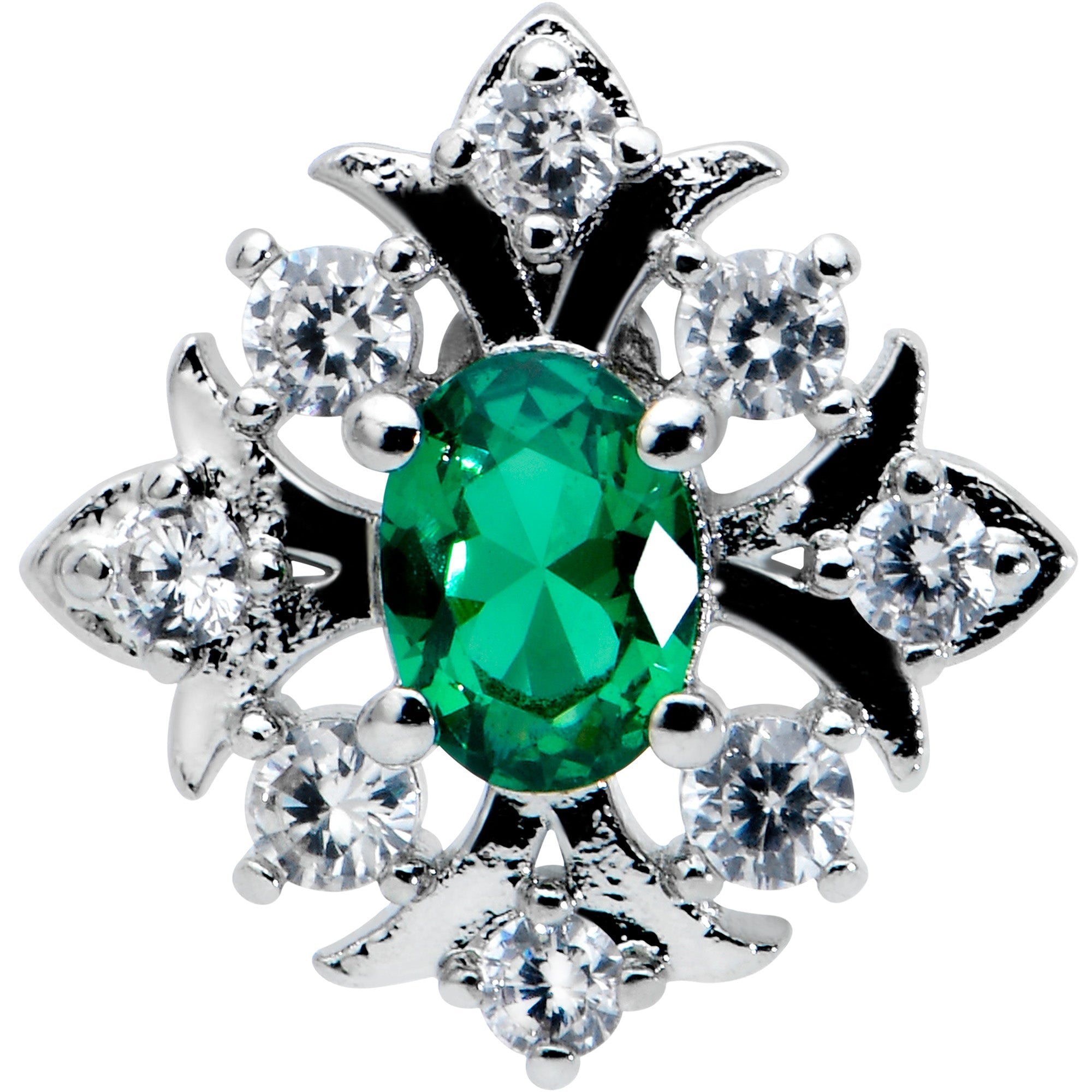 BodyCandy 16G 1/4 Green Gem Ornate Art Deco Labret Monroe Tragus — detail close-up
