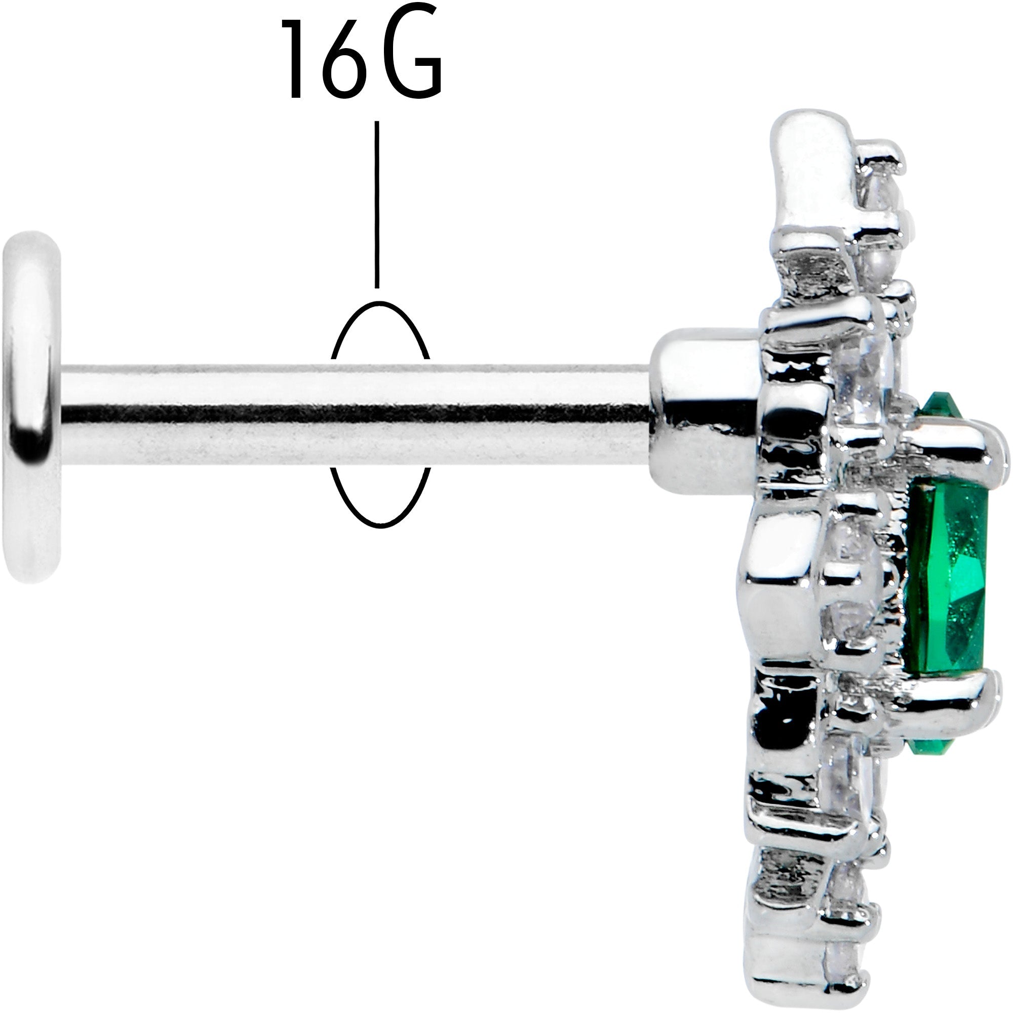 BodyCandy 16G 1/4 Green Gem Ornate Art Deco Labret Monroe Tragus — back view
