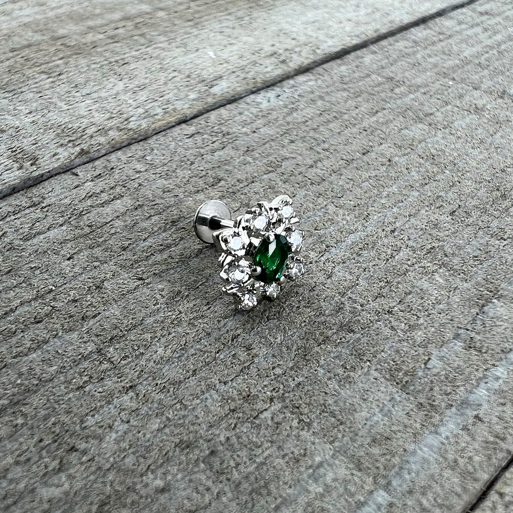 BodyCandy 16G 1/4 Green Gem Ornate Art Deco Labret Monroe Tragus — alternative angle