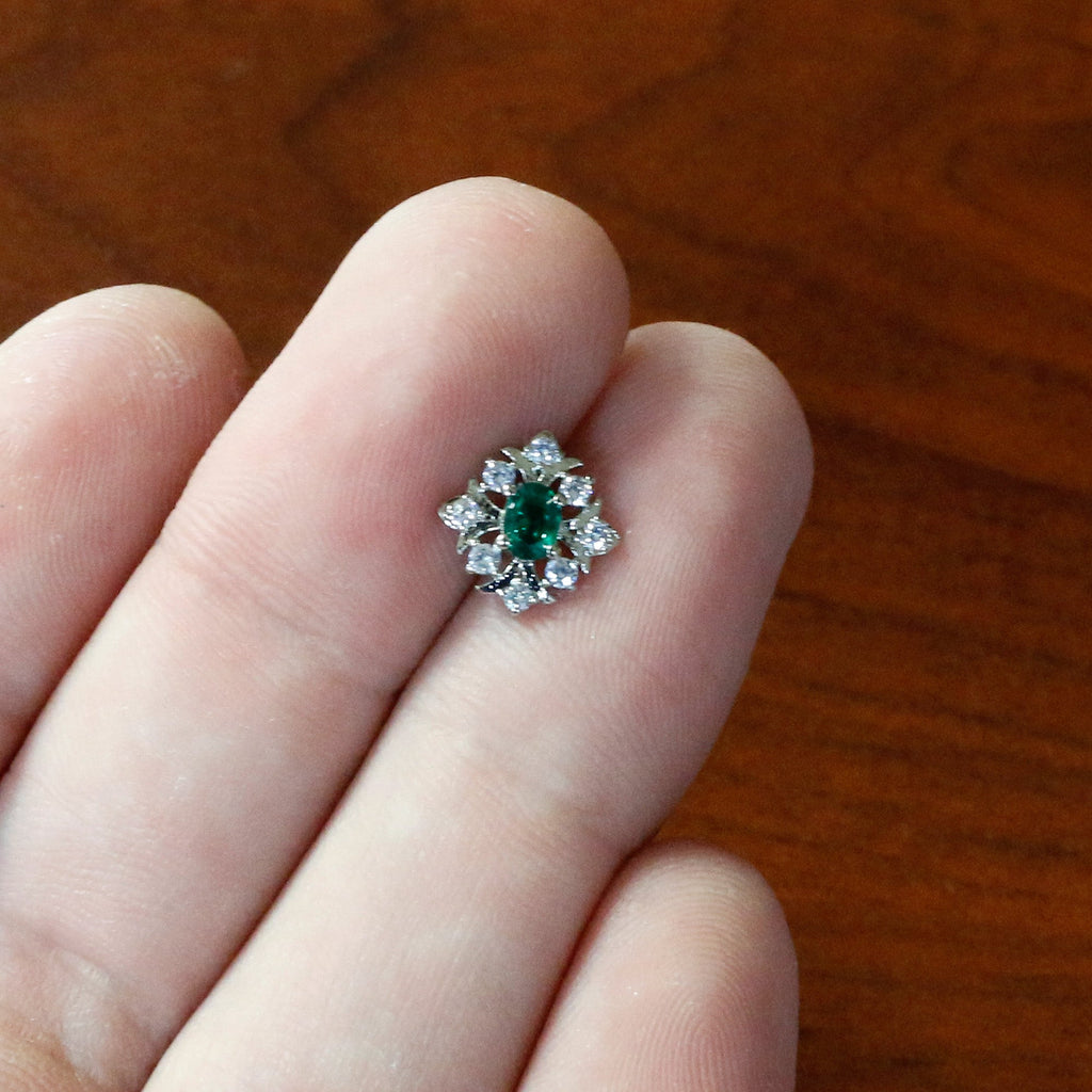 BodyCandy 16G 1/4 Green Gem Ornate Art Deco Labret Monroe Tragus — in-use photo