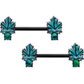 BodyCandy 14G 1/2 Green Synthetic Opal Black Fall Leaf Nipple Ring Set — main product shot
