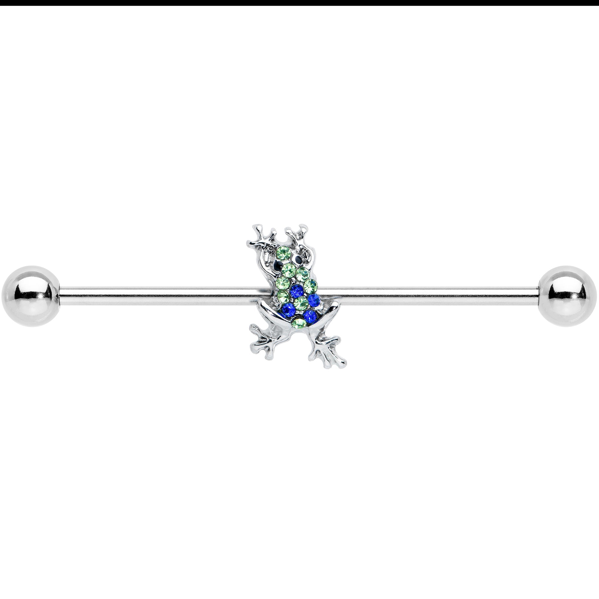 BodyCandy 14G Blue Green Gem Fabulous Frog Industrial Barbell 38mm — detail close-up