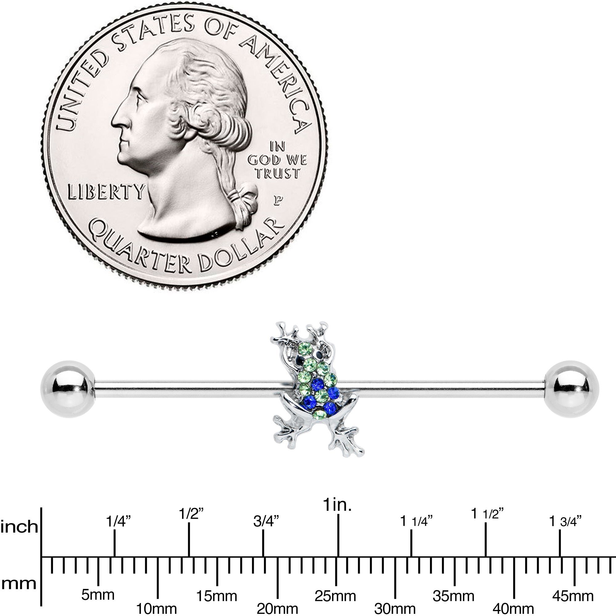BodyCandy 14G Blue Green Gem Fabulous Frog Industrial Barbell 38mm — lifestyle context