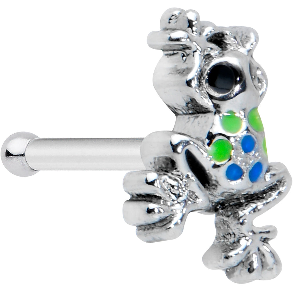 BodyCandy 20G 1/4 Black Gem Polka Dot Blue Green Frog Nose Bone — main product shot