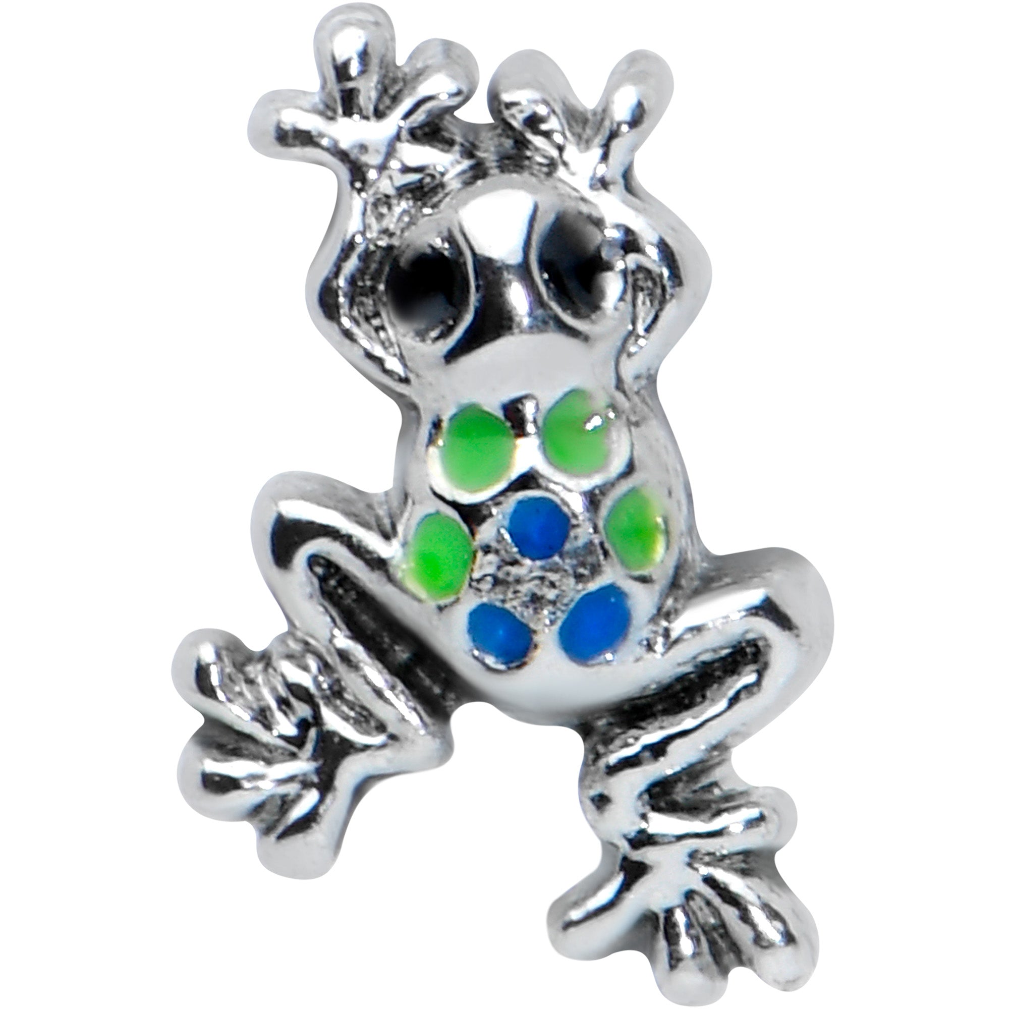 BodyCandy 20G 1/4 Black Gem Polka Dot Blue Green Frog Nose Bone — detail close-up