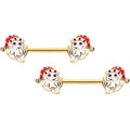 BodyCandy 14G 9/16 Clear Gem Gold Hue Happy Santa Christmas Nipple Ring Set — main product shot