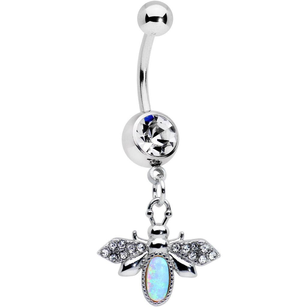 BodyCandy White Synthetic Opal Elegant Insect Dangle Belly Ring — main product shot