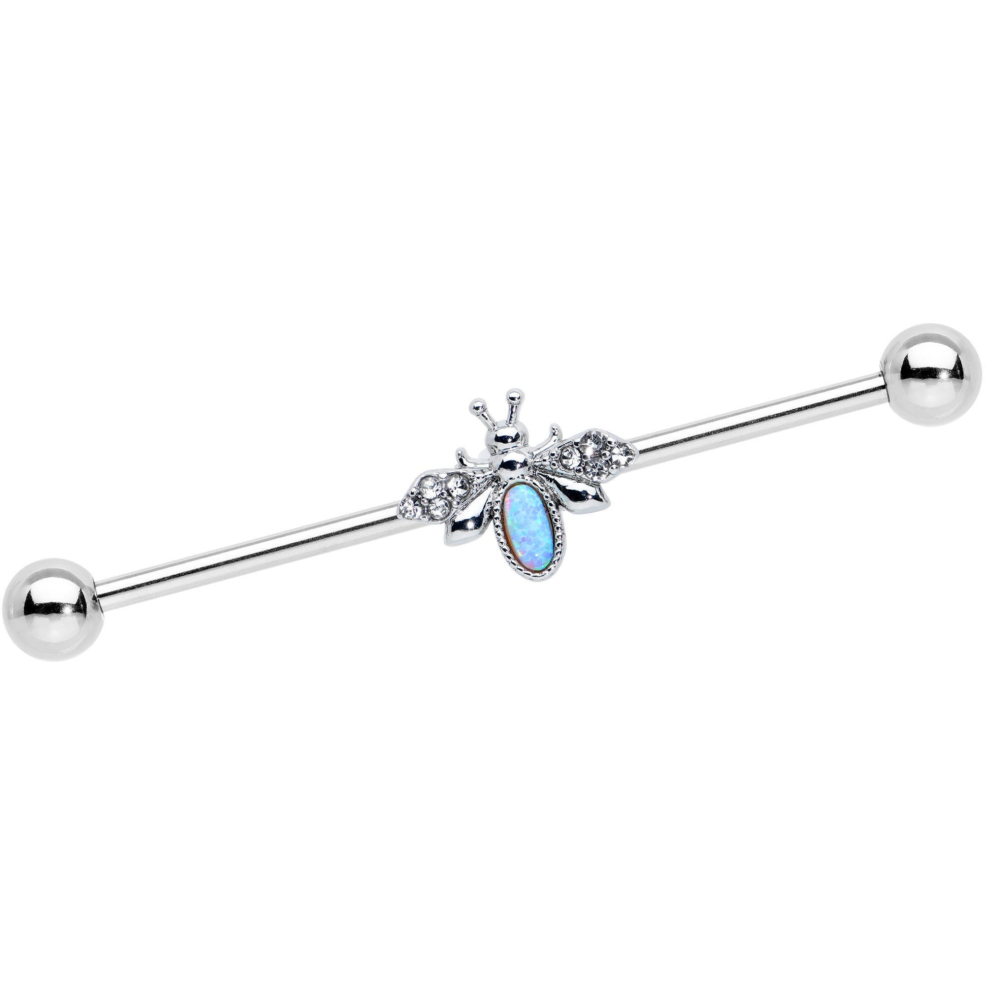BodyCandy 14G White Synthetic Opal Elegant Insect Industrial Barbell 38mm — main product shot