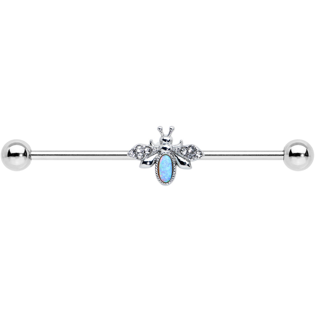BodyCandy 14G White Synthetic Opal Elegant Insect Industrial Barbell 38mm — detail close-up