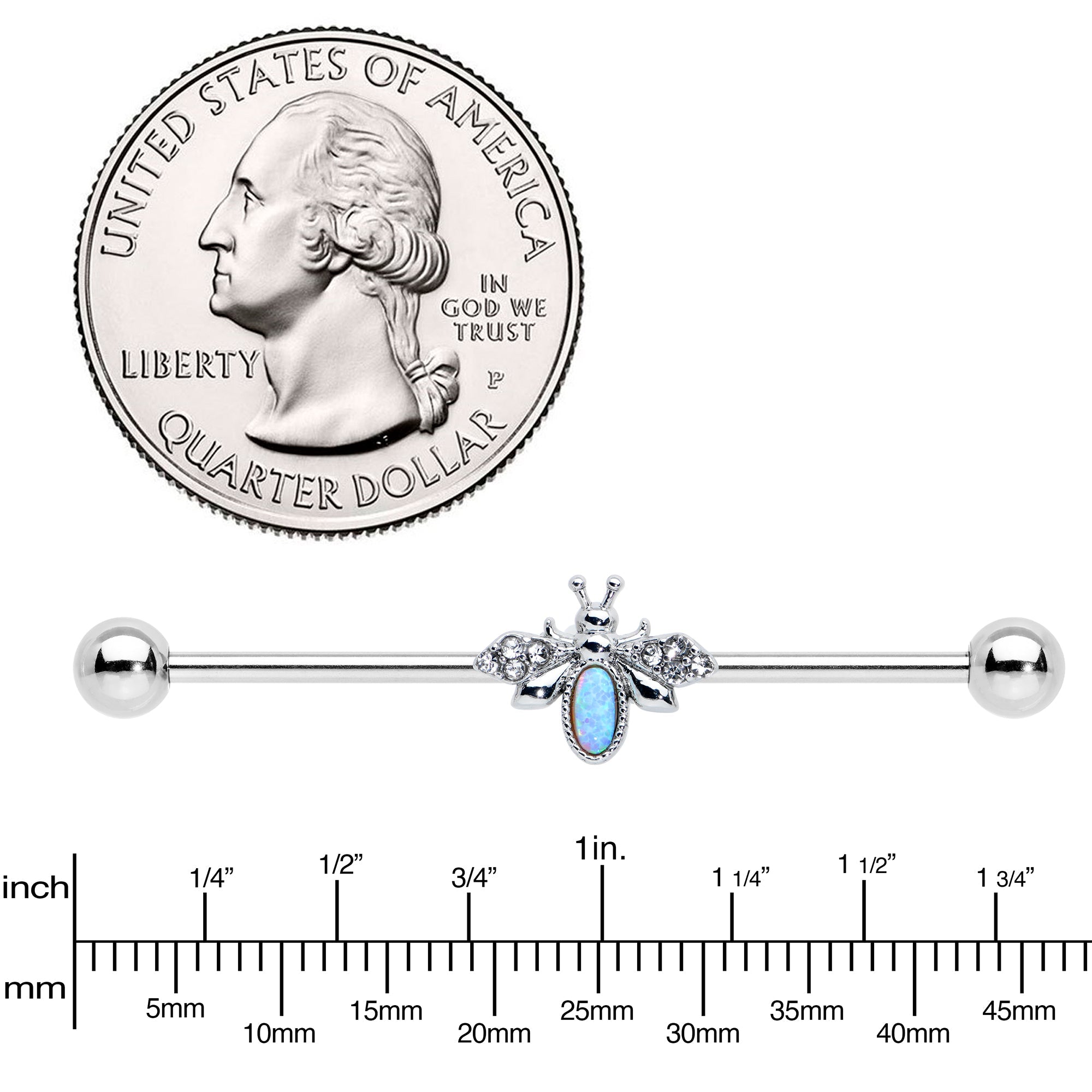 BodyCandy 14G White Synthetic Opal Elegant Insect Industrial Barbell 38mm — lifestyle context