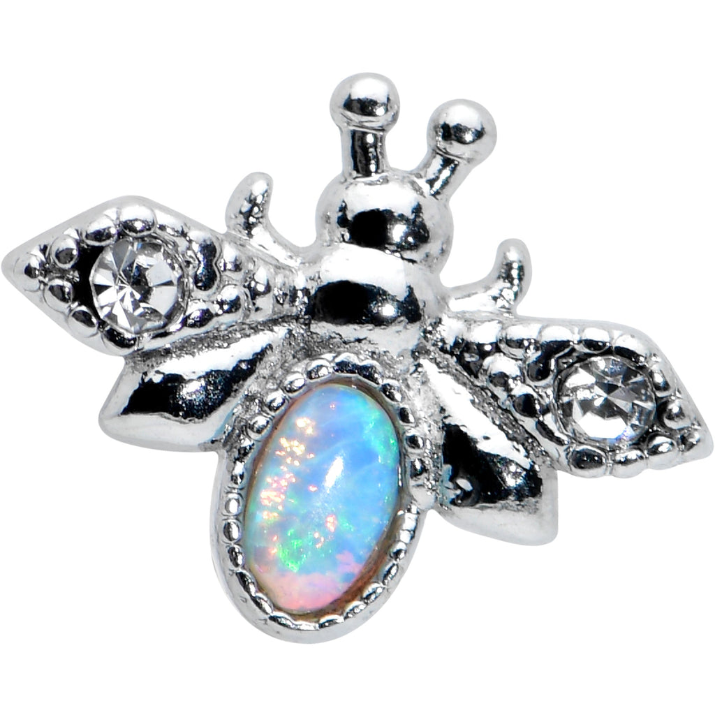 BodyCandy 20G 1/4 White Synthetic Opal Insect Nose Bone — detail close-up